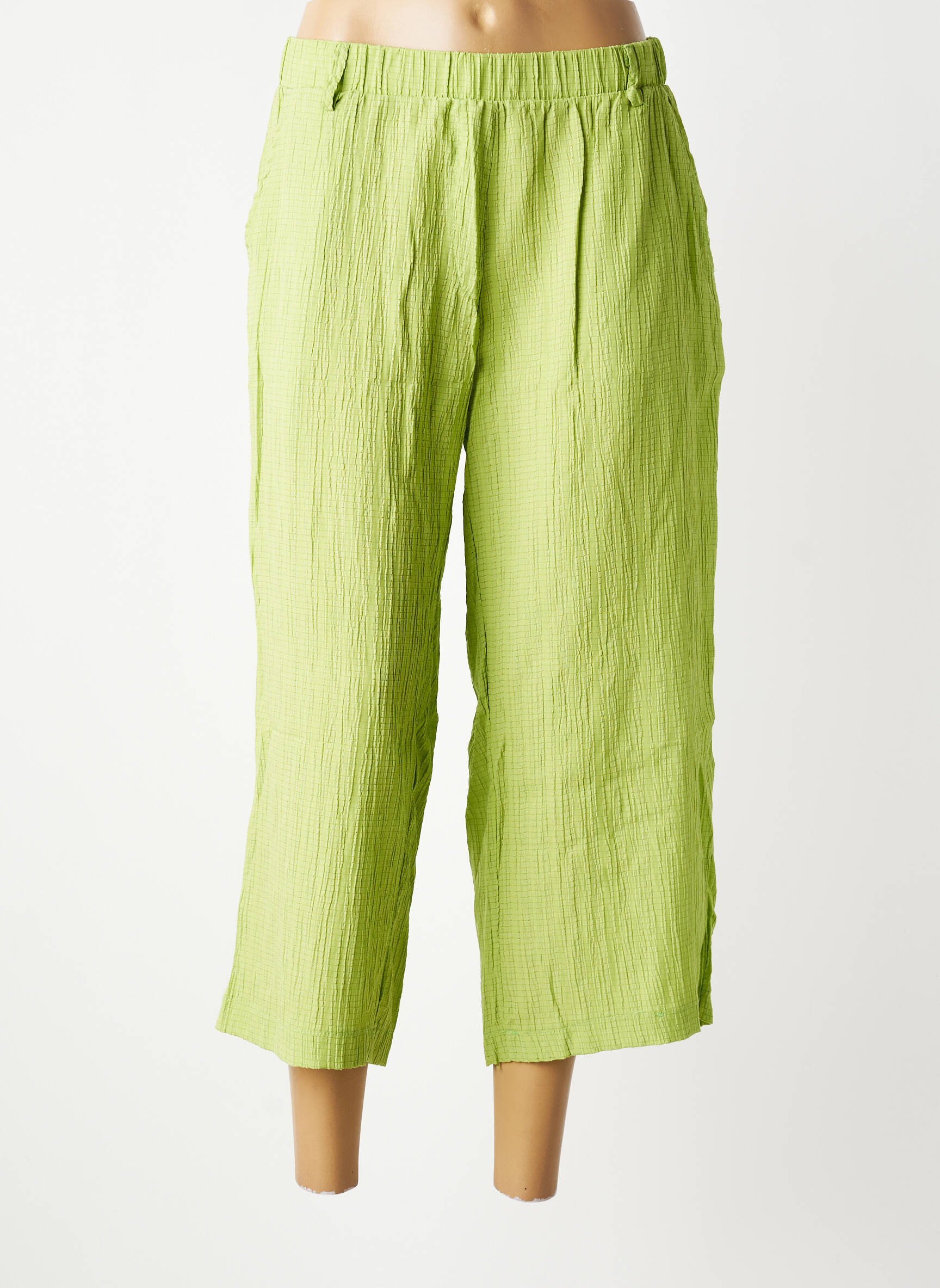 Pantacourt taille élastique taille normale vert ZHENZI femme
