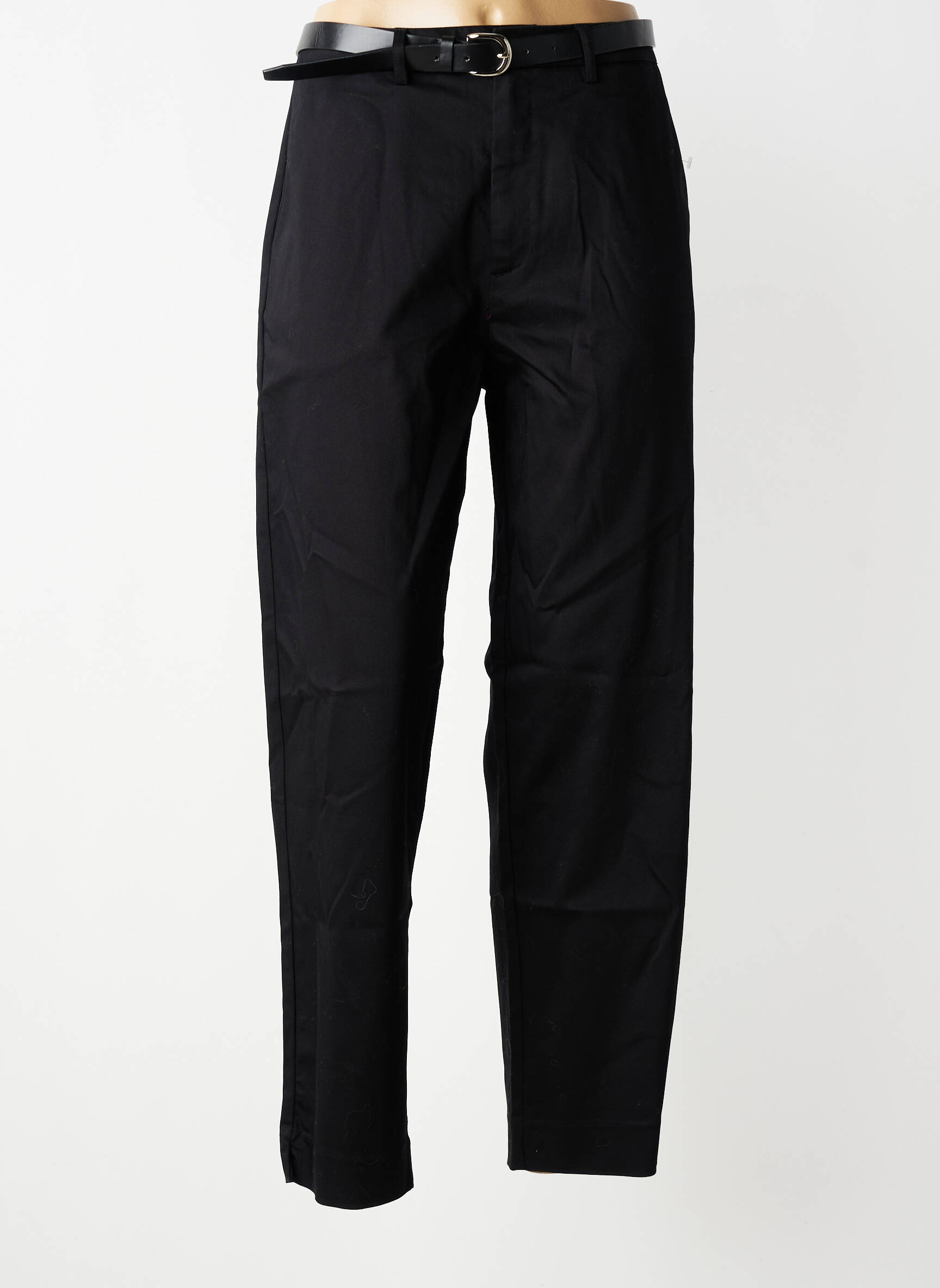Pantalon droit fermeture zippée sous rabat avec crochet taille normale noir TIFFOSI femme