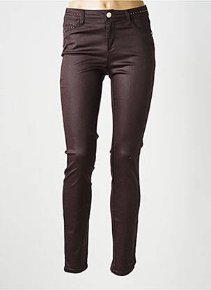 Pantalon slim tissage popeline taille normale marron MORGAN femme