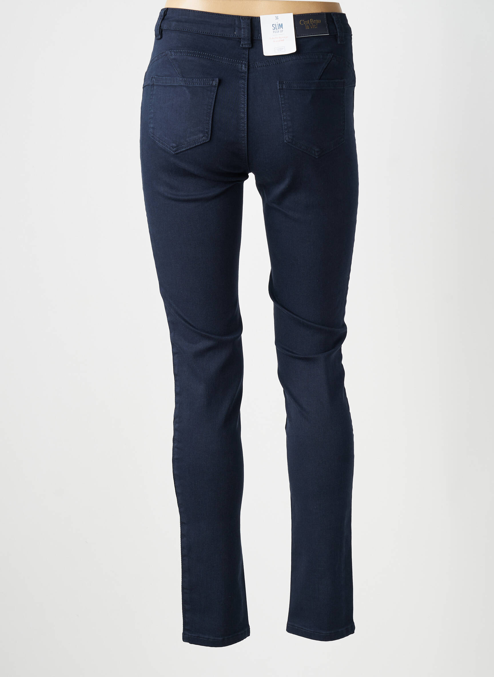 Pantalon slim stretch taille normale bleu fonce C'EST BEAU LA VIE femme