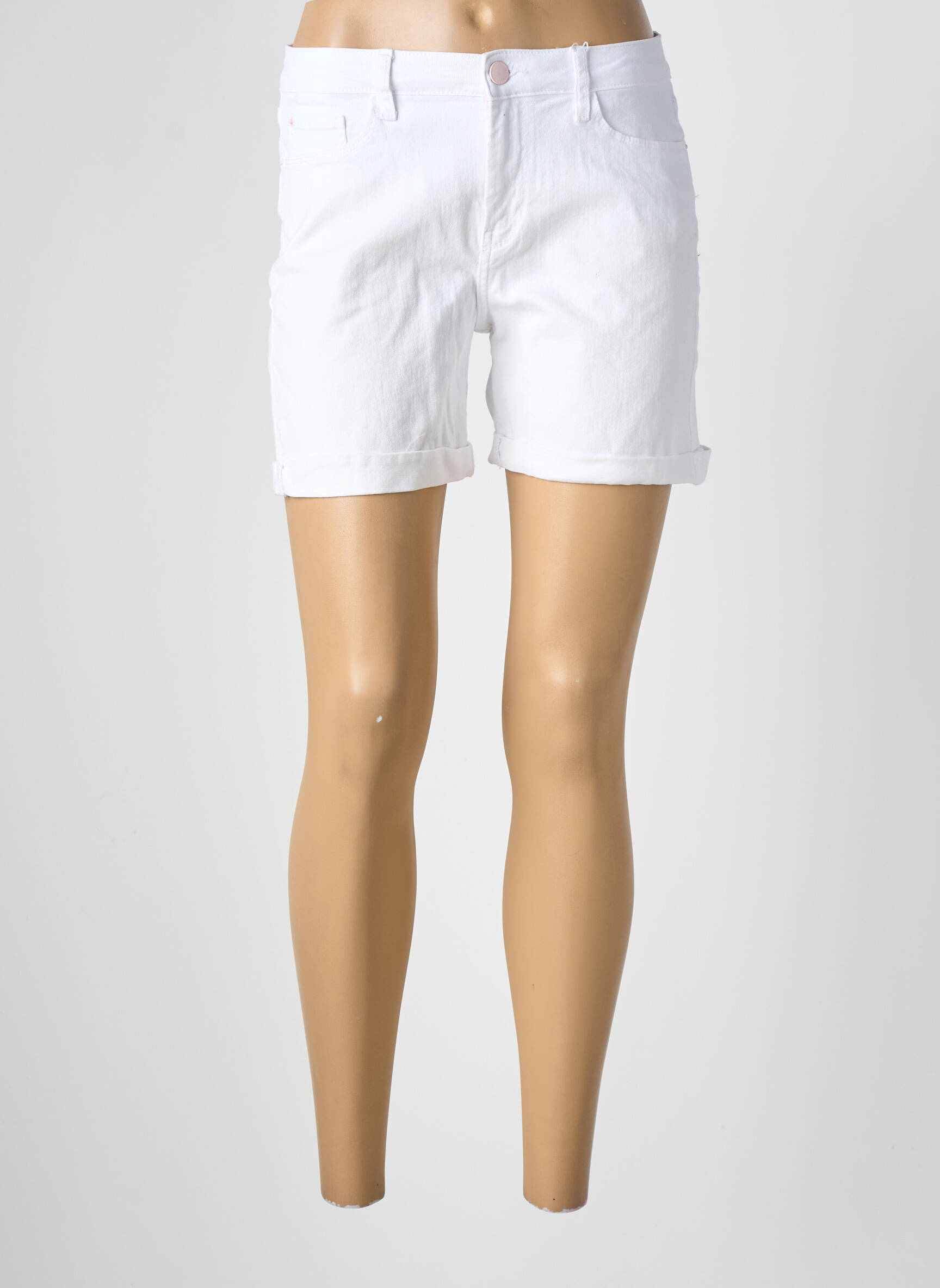 Short tissage denim taille haute blanc TIFFOSI femme