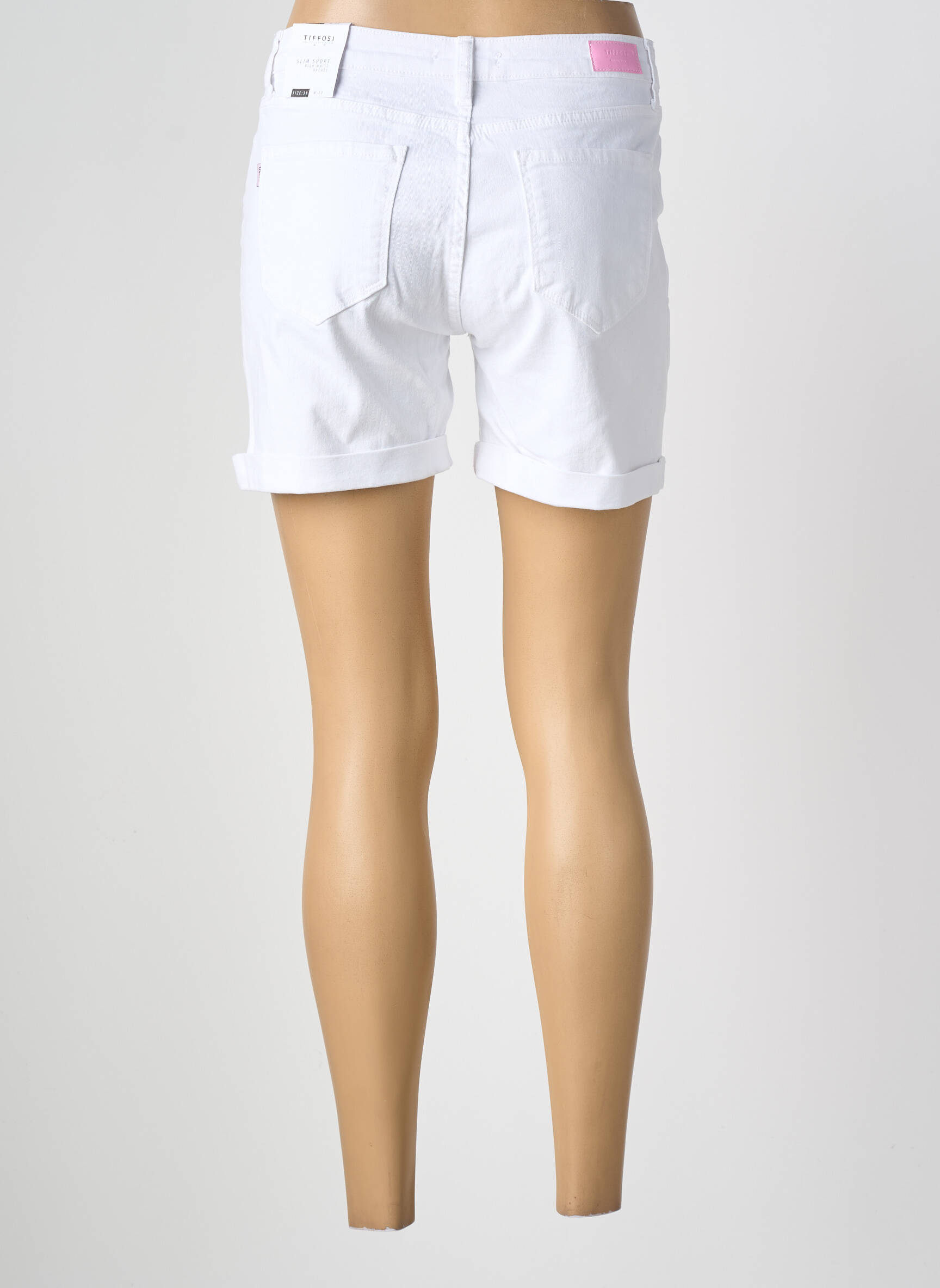 Short tissage denim taille haute blanc TIFFOSI femme