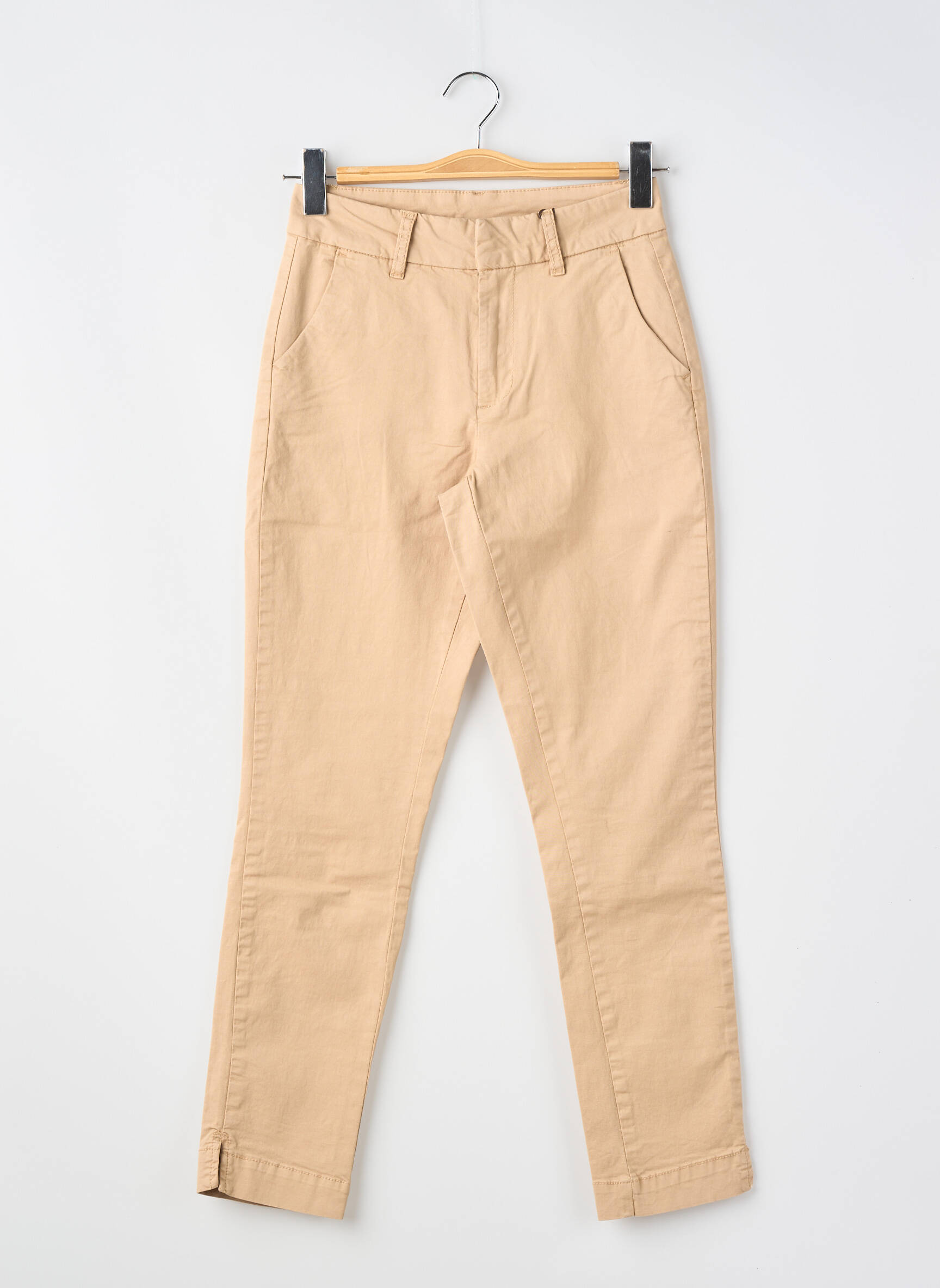 Pantalon slim tissage popeline taille normale beige KAFFE femme