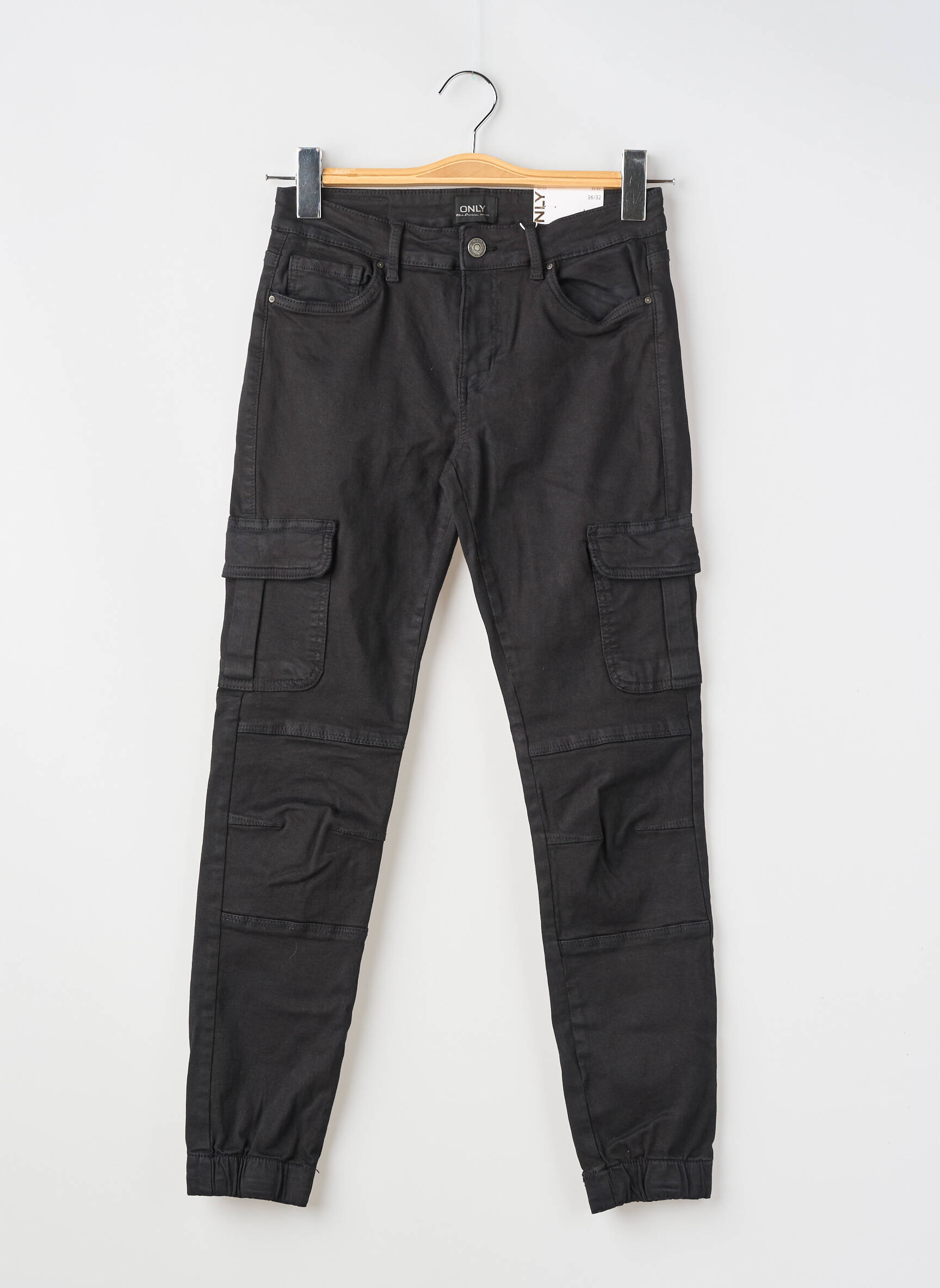 Pantalon cargo tissage popeline taille normale noir ONLY femme
