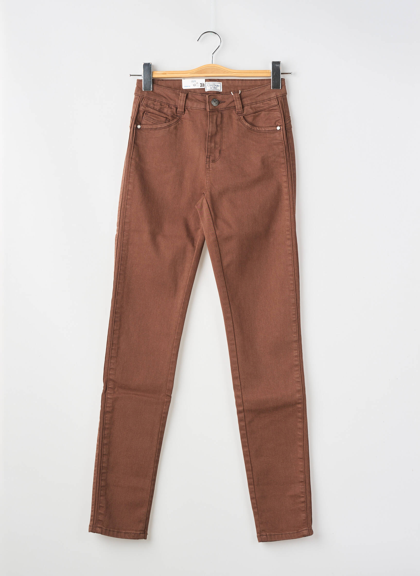 Jeans coupe slim marron C'EST BEAU LA VIE femme