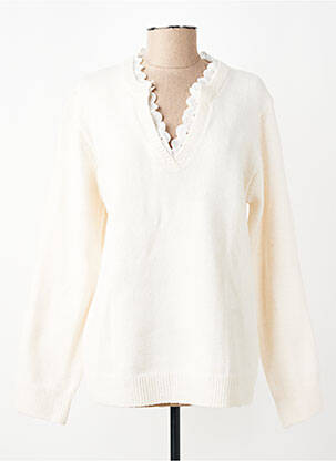 Pull col v manches longues beige EMMA ELLA femme