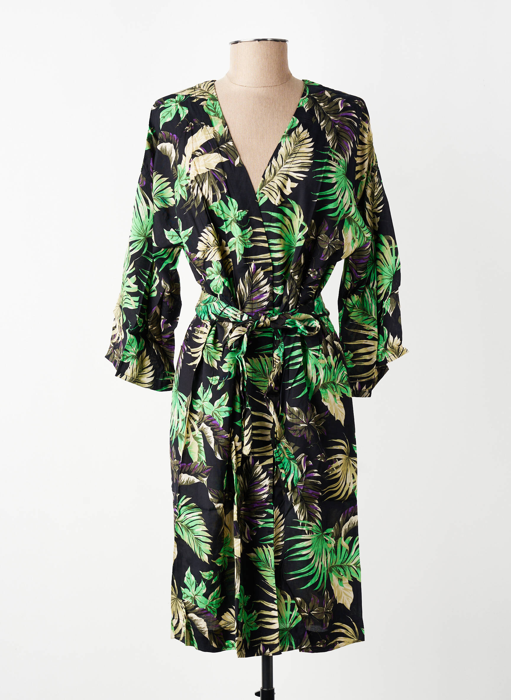 Veste kimono col v vert KAFFE femme