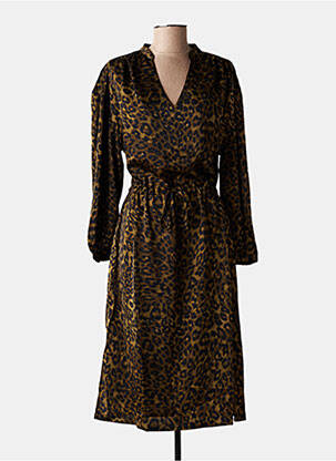 Robe mi-longue coupe fluide manches longues vert FREEMAN T.PORTER femme