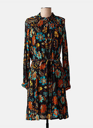 Robe mi-longue imprimé fleurs manches longues noir LE PETIT BAIGNEUR femme