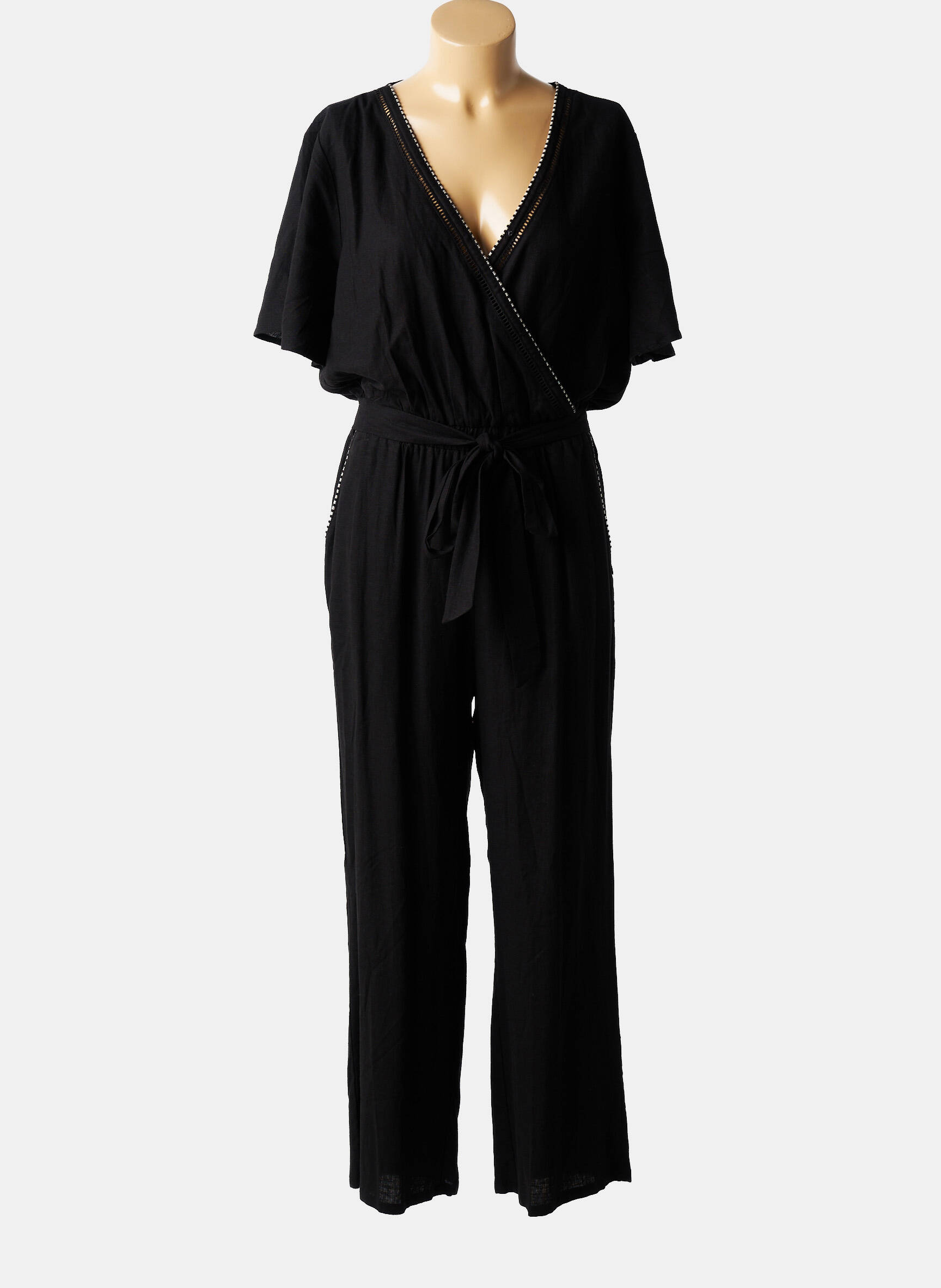 Combi-pantalon tissage crêpe manches courtes noir FREEMAN T.PORTER femme