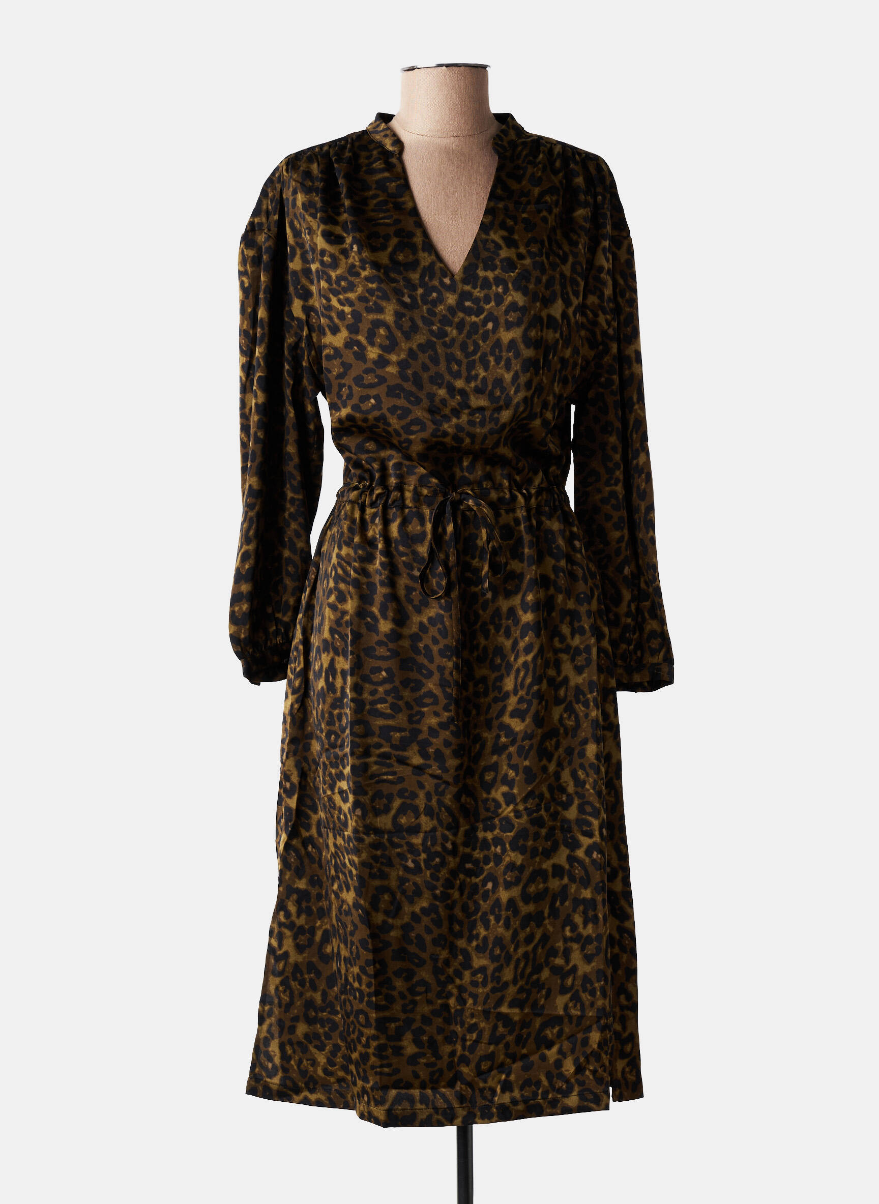Robe mi-longue coupe fluide manches longues vert FREEMAN T.PORTER femme