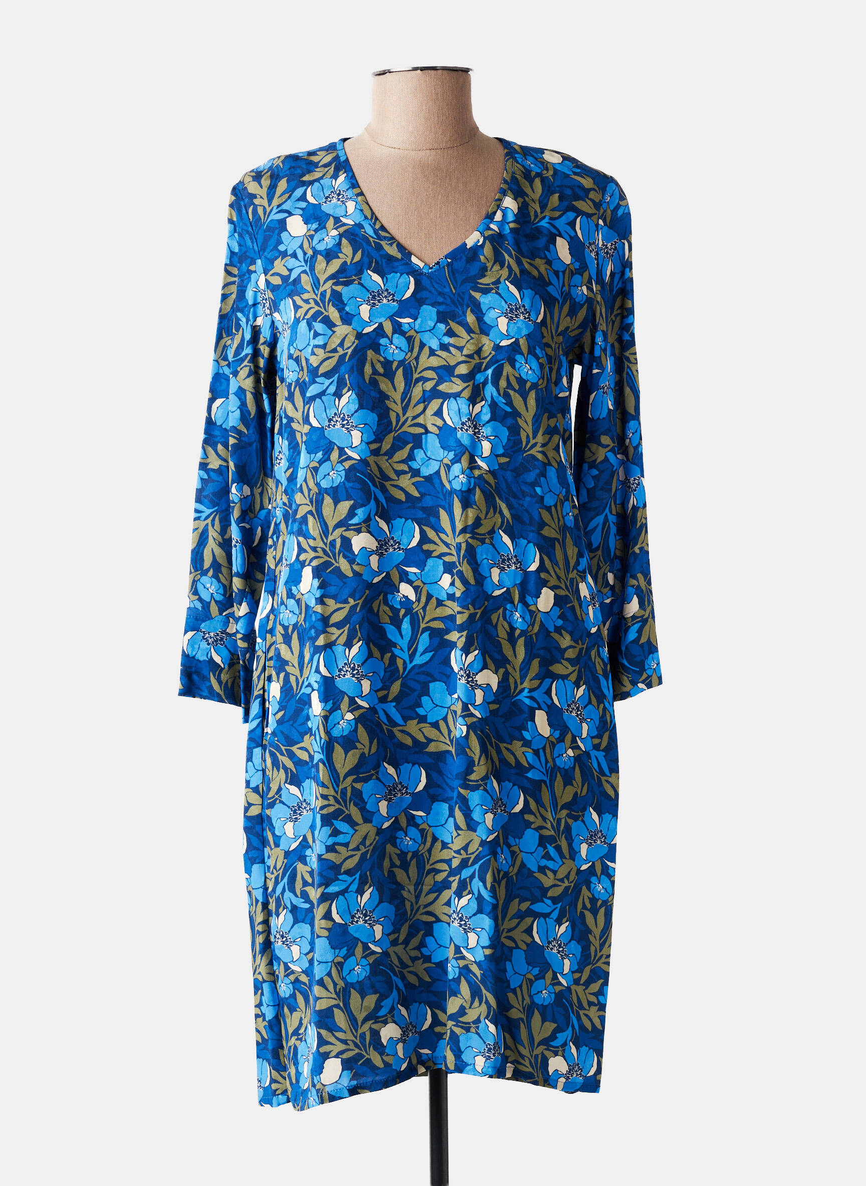 Robe courte imprimé fleurs manches 3/4 bleu LE PETIT BAIGNEUR femme