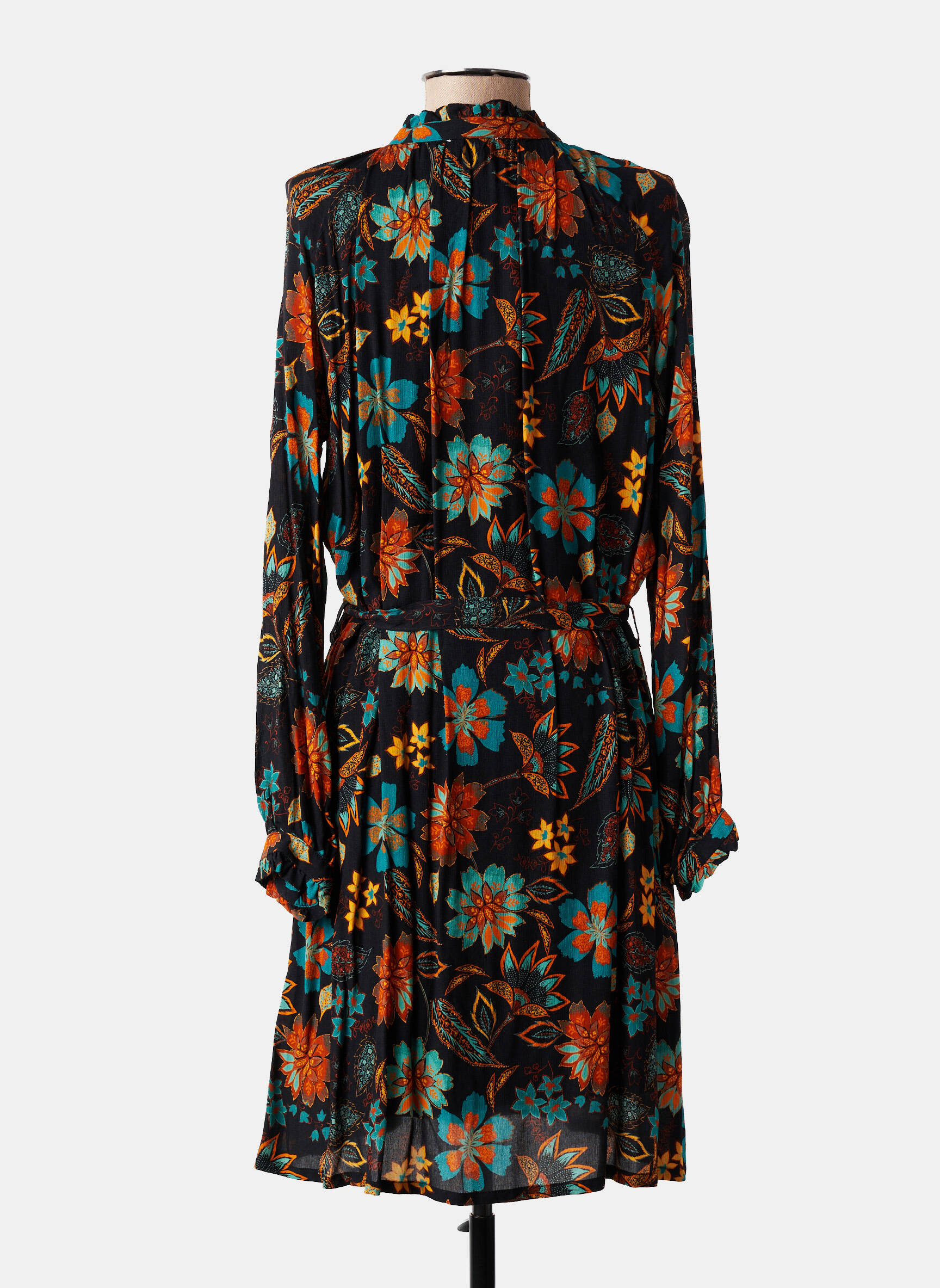 Robe mi-longue imprimé fleurs manches longues noir LE PETIT BAIGNEUR femme