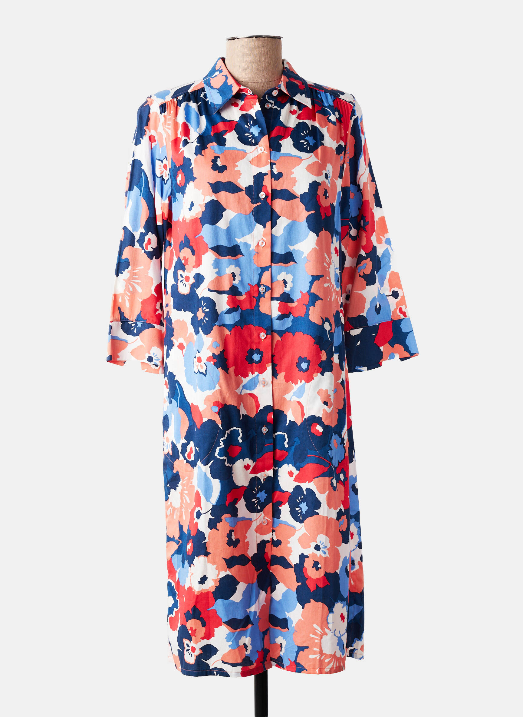 Robe mi-longue imprimé fleurs manches 3/4 bleu OLSEN femme