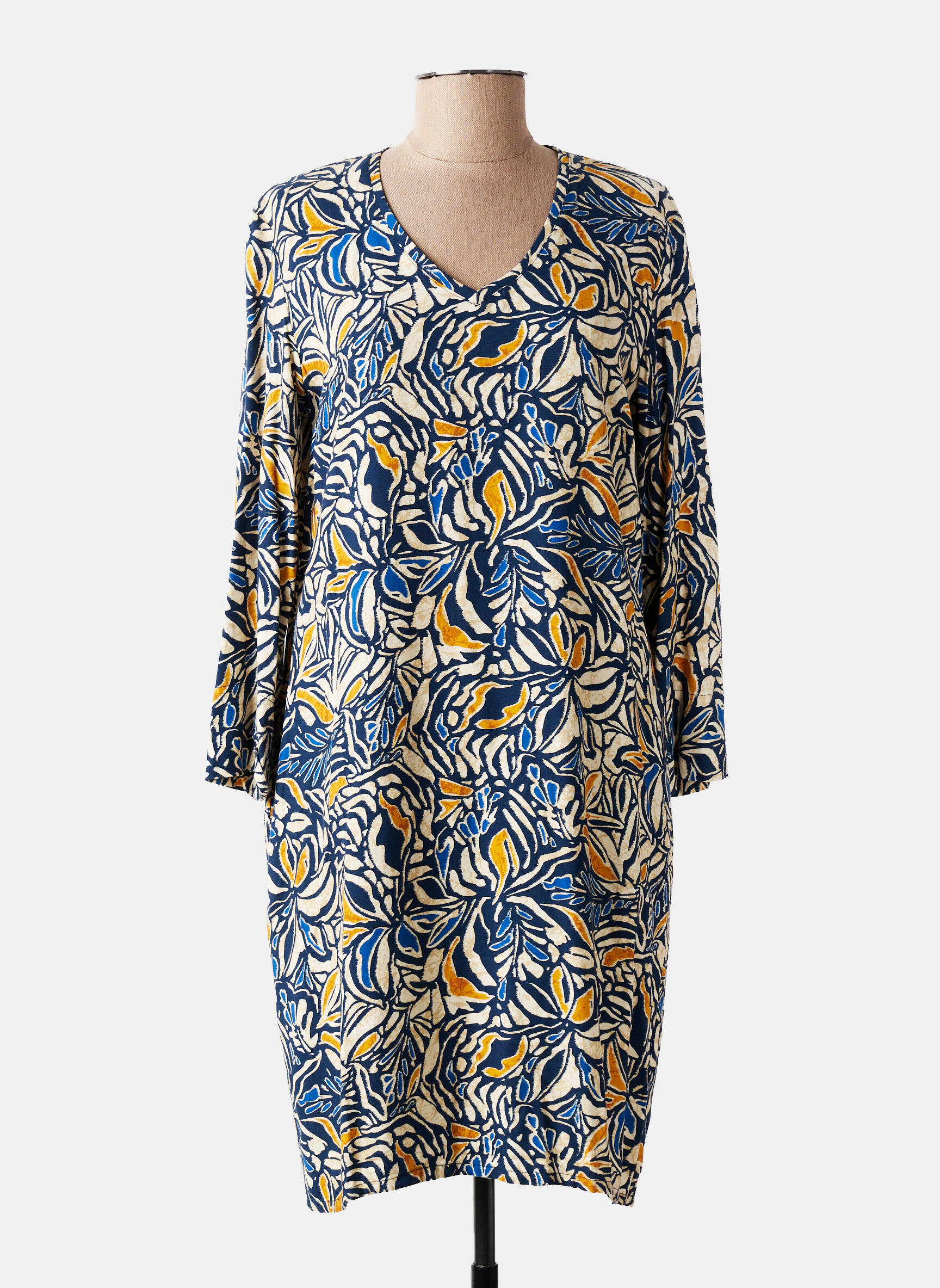 Robe mi-longue imprimé fleurs manches longues bleu LE PETIT BAIGNEUR femme