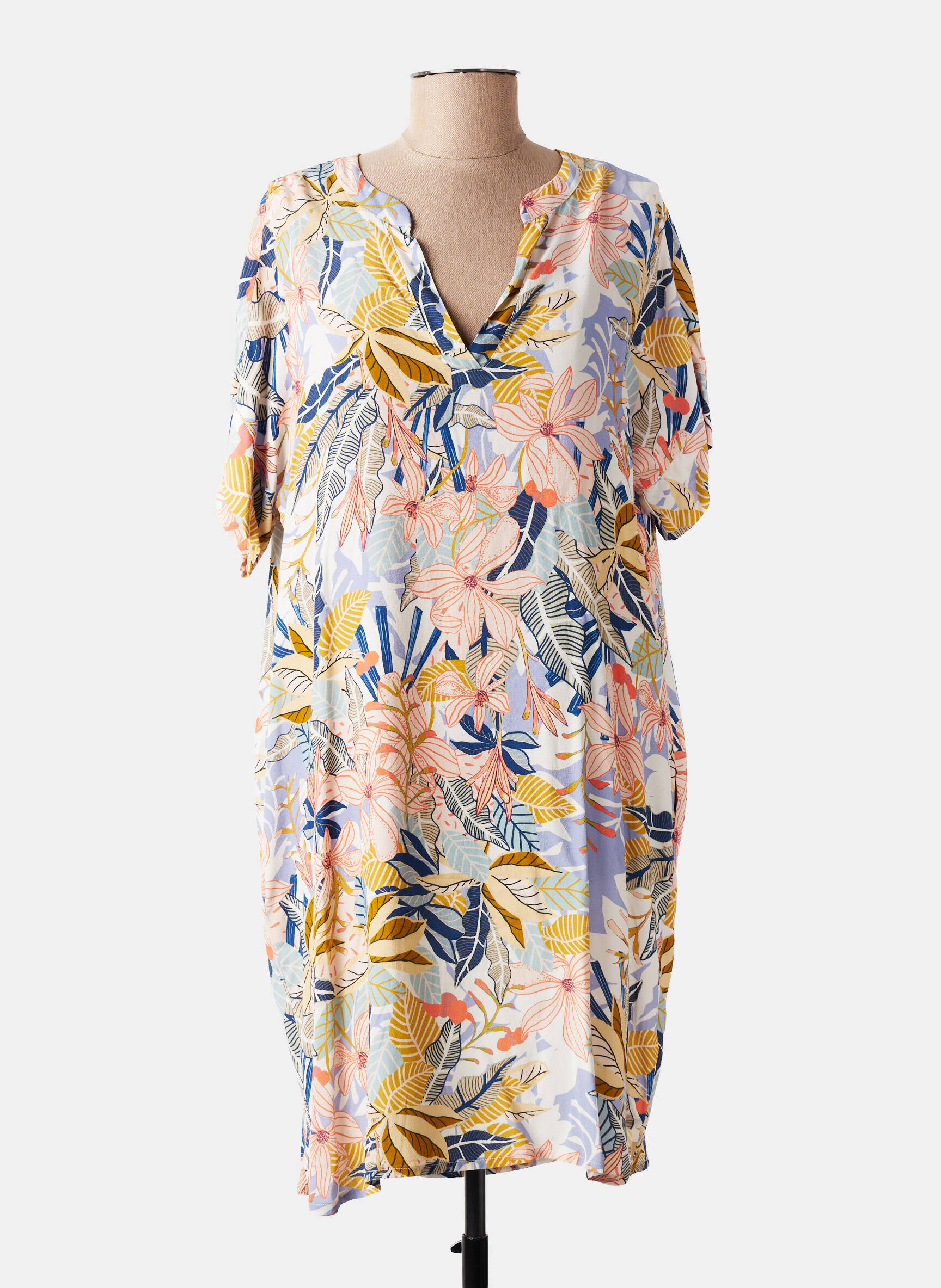 Robe mi-longue coupe fluide manches courtes beige LE PETIT BAIGNEUR femme