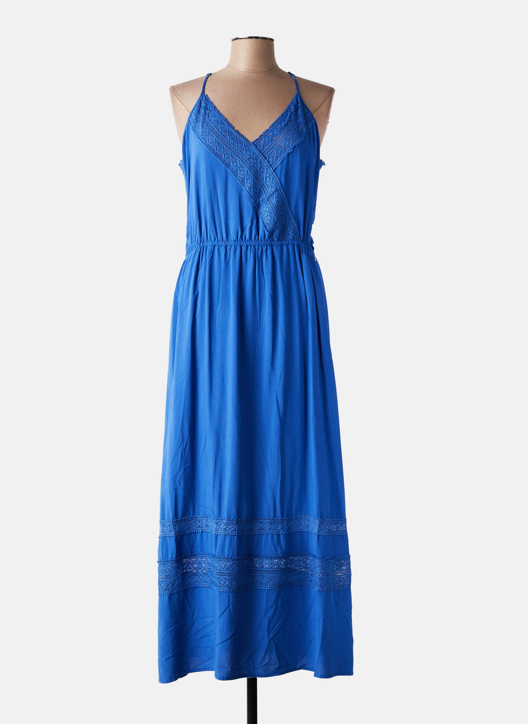 Robe longue coupe cintrée fines bretelles bleu FREEMAN T.PORTER femme