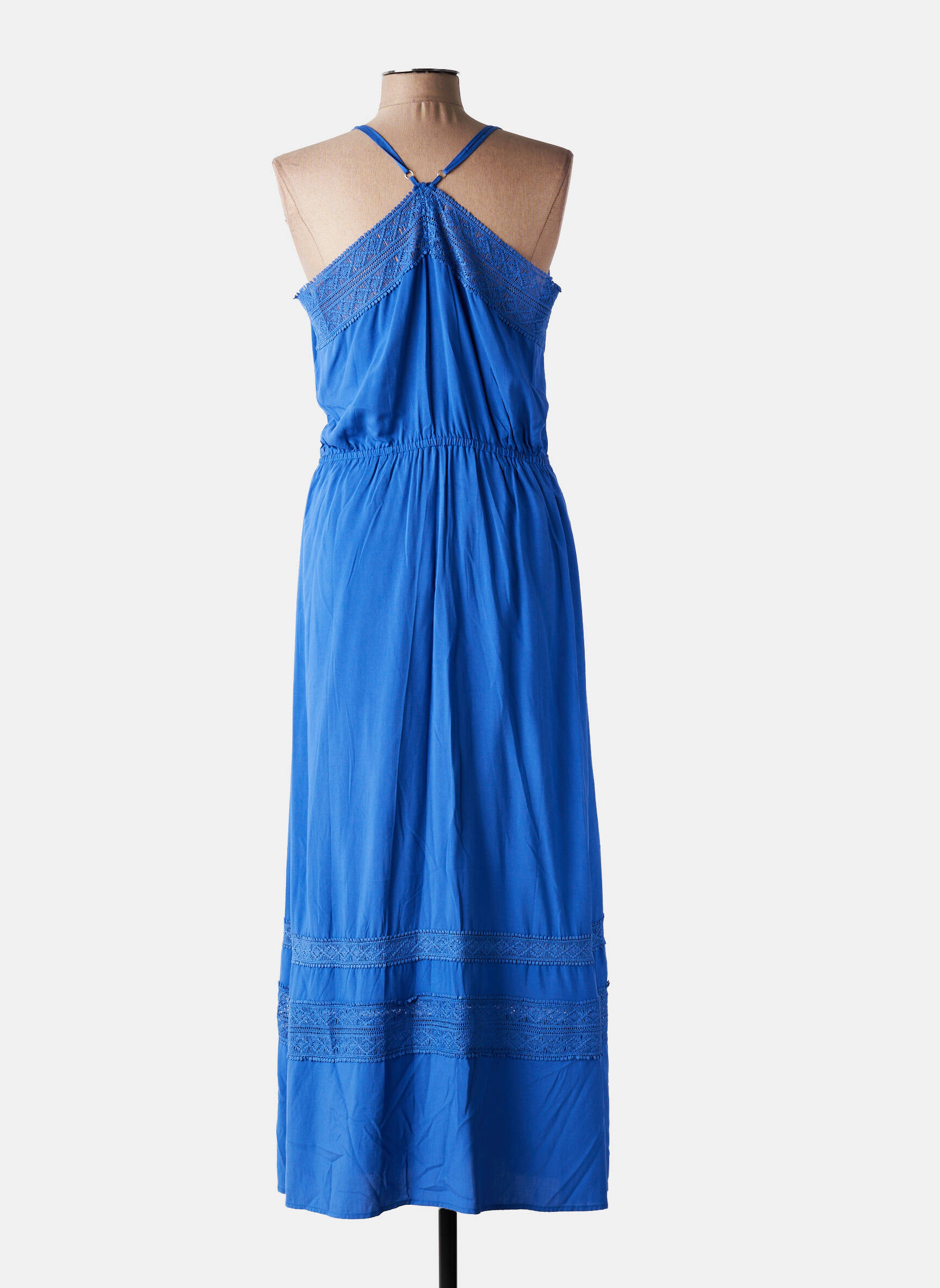 Robe longue coupe cintrée fines bretelles bleu FREEMAN T.PORTER femme