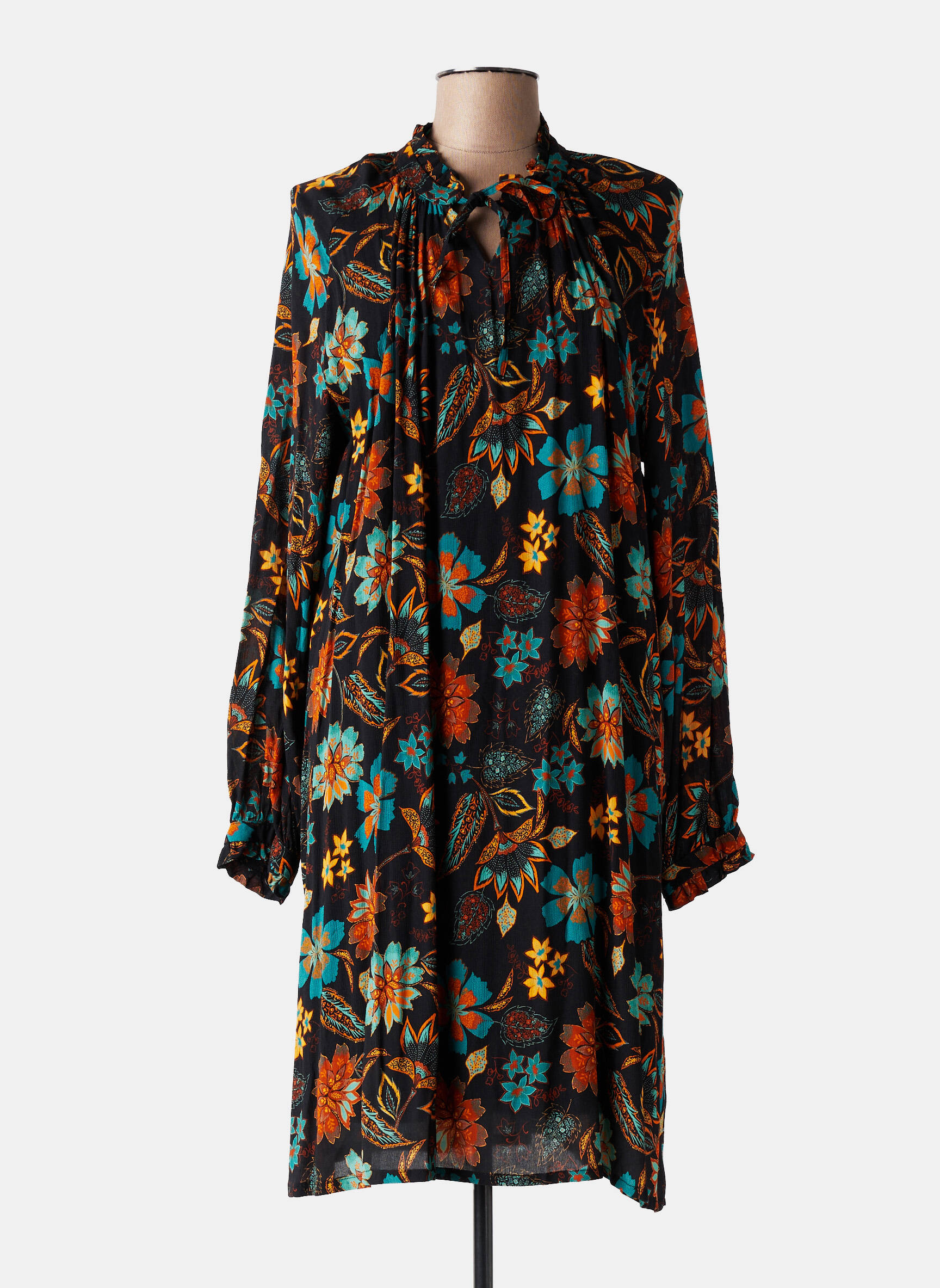 Robe mi-longue coupe fluide manches longues noir LE PETIT BAIGNEUR femme