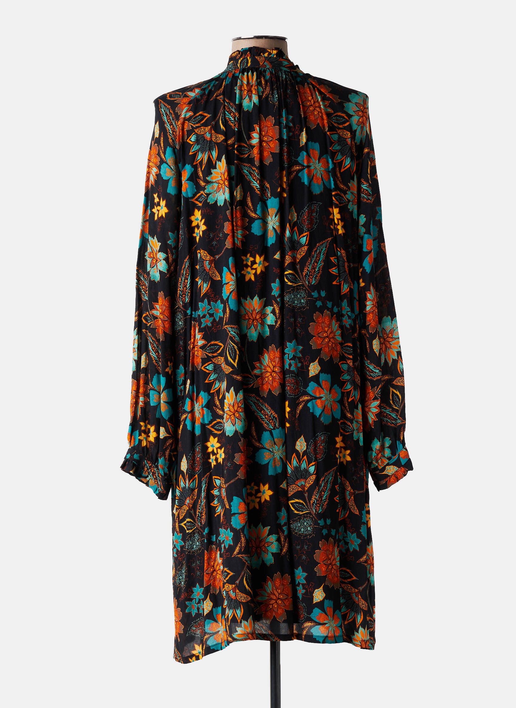 Robe mi-longue coupe fluide manches longues noir LE PETIT BAIGNEUR femme