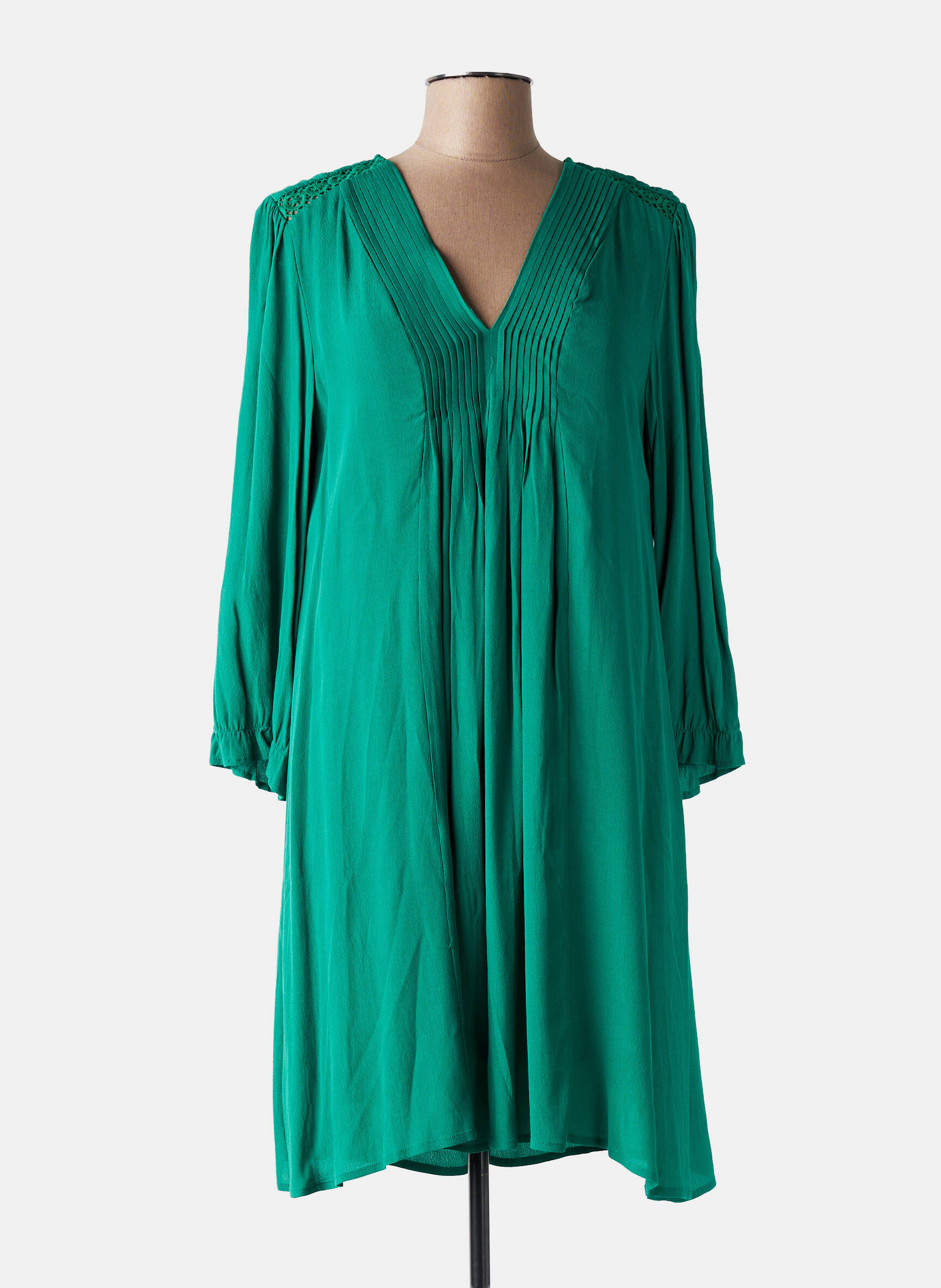 Robe mi-longue coupe fluide manches longues vert FREEMAN T.PORTER femme