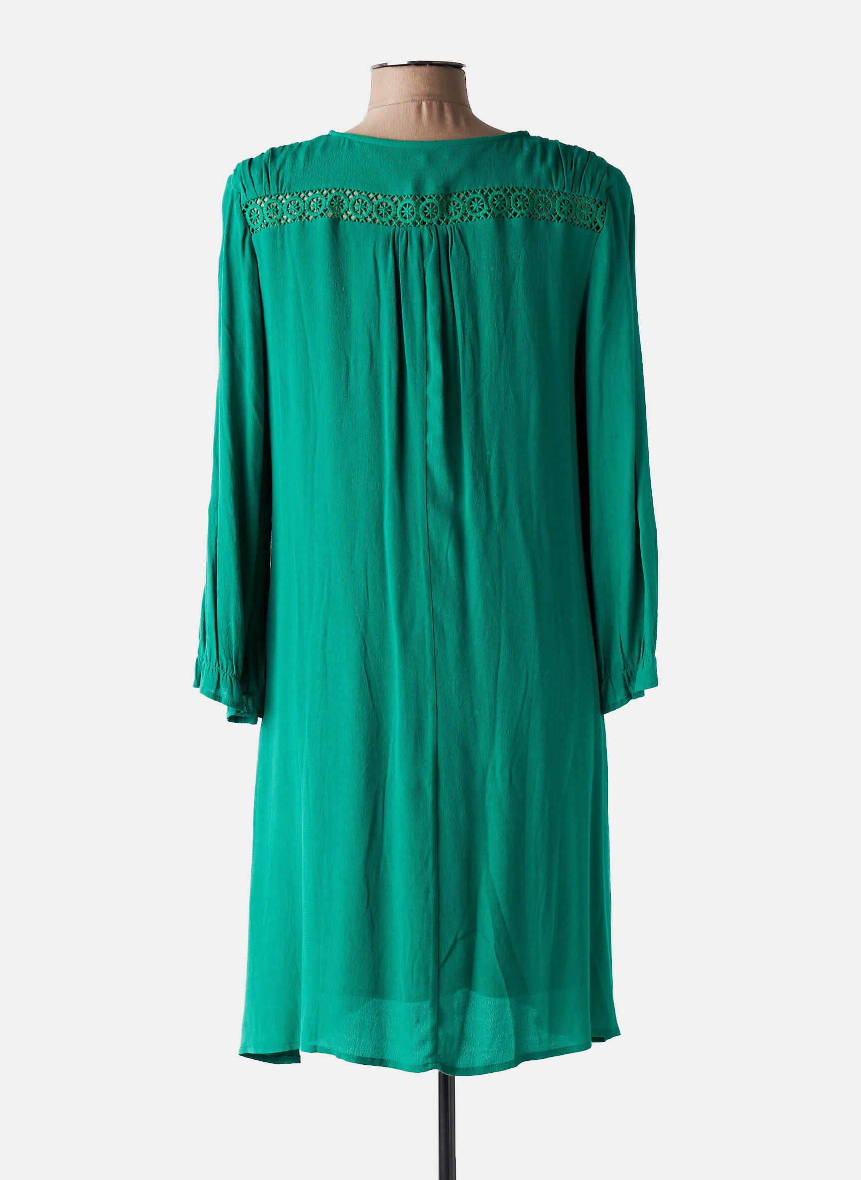 Robe mi-longue coupe fluide manches longues vert FREEMAN T.PORTER femme