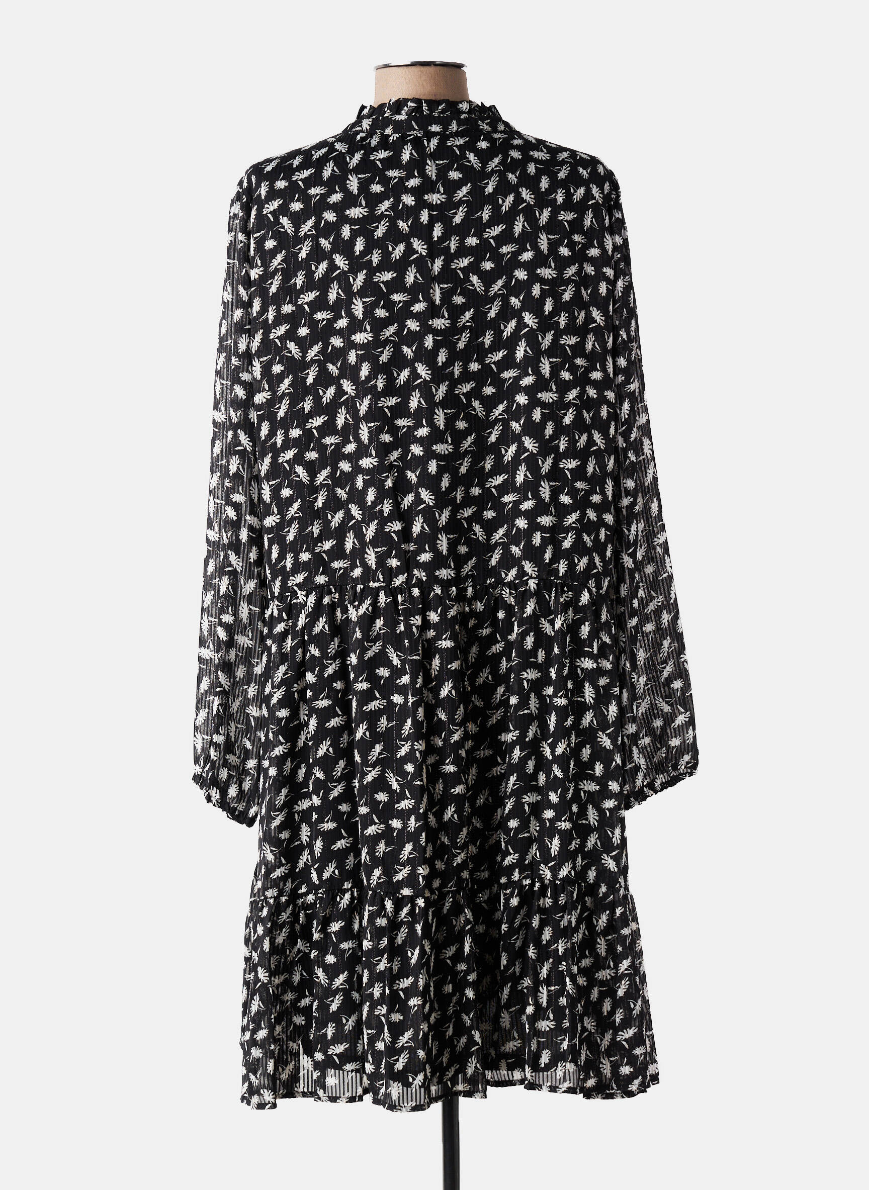 Robe mi-longue coupe fluide manches longues noir KAFFE femme