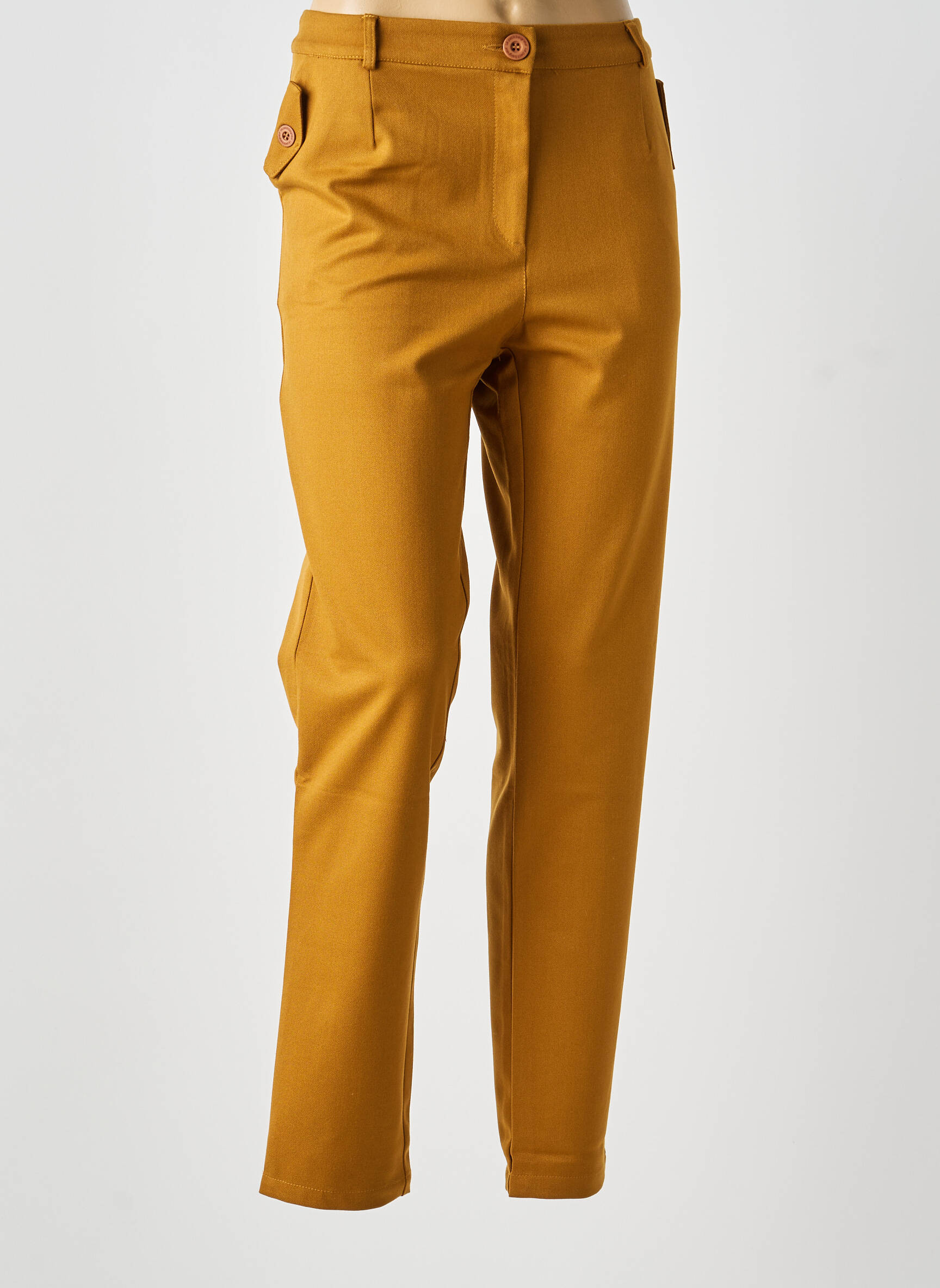 Pantalon chino fermeture zippée sous rabat boutonné taille normale jaune LE PETIT BAIGNEUR femme