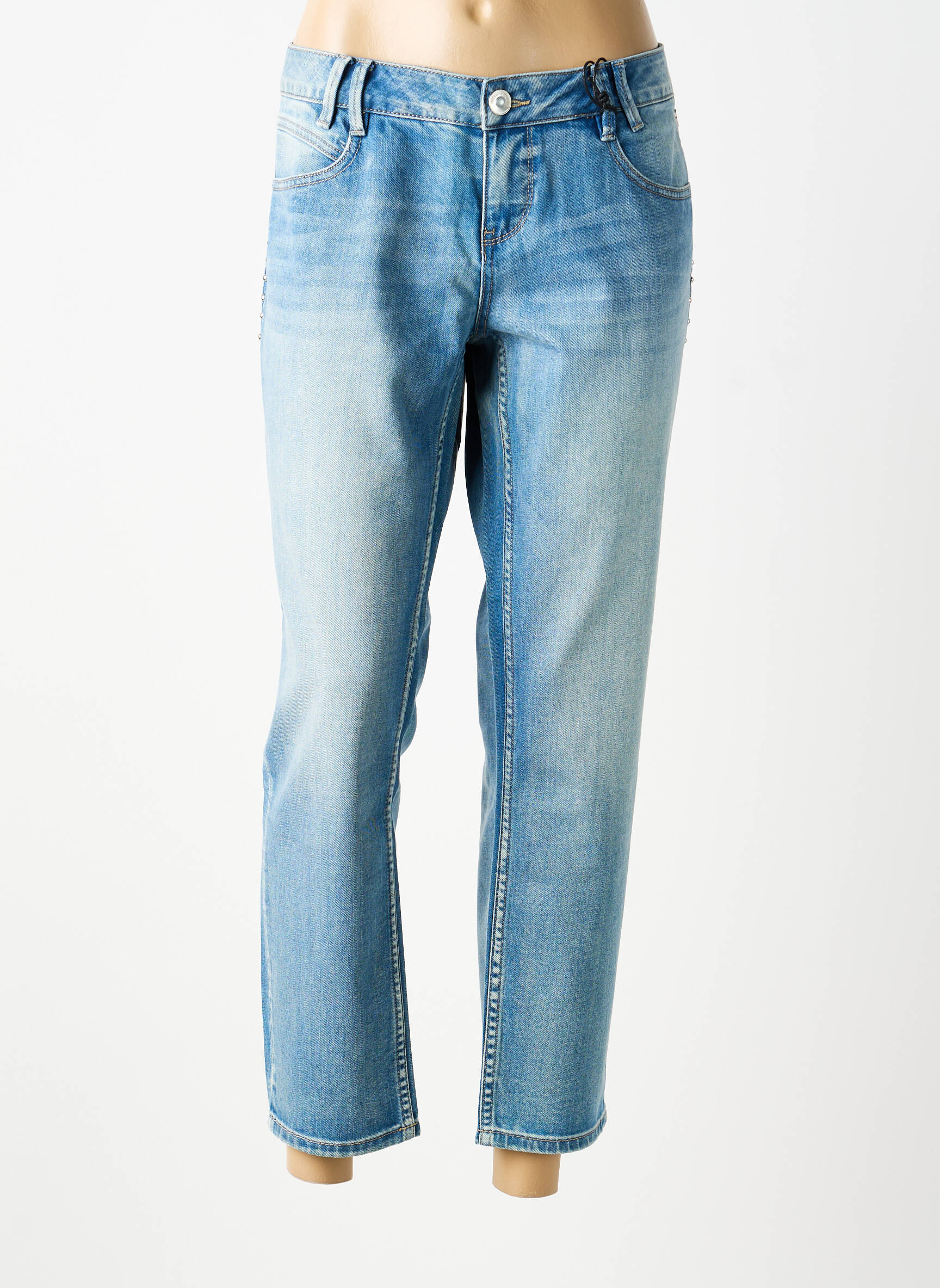 Jeans coupe droite broderie rivets taille basse bleu FREEMAN T.PORTER femme