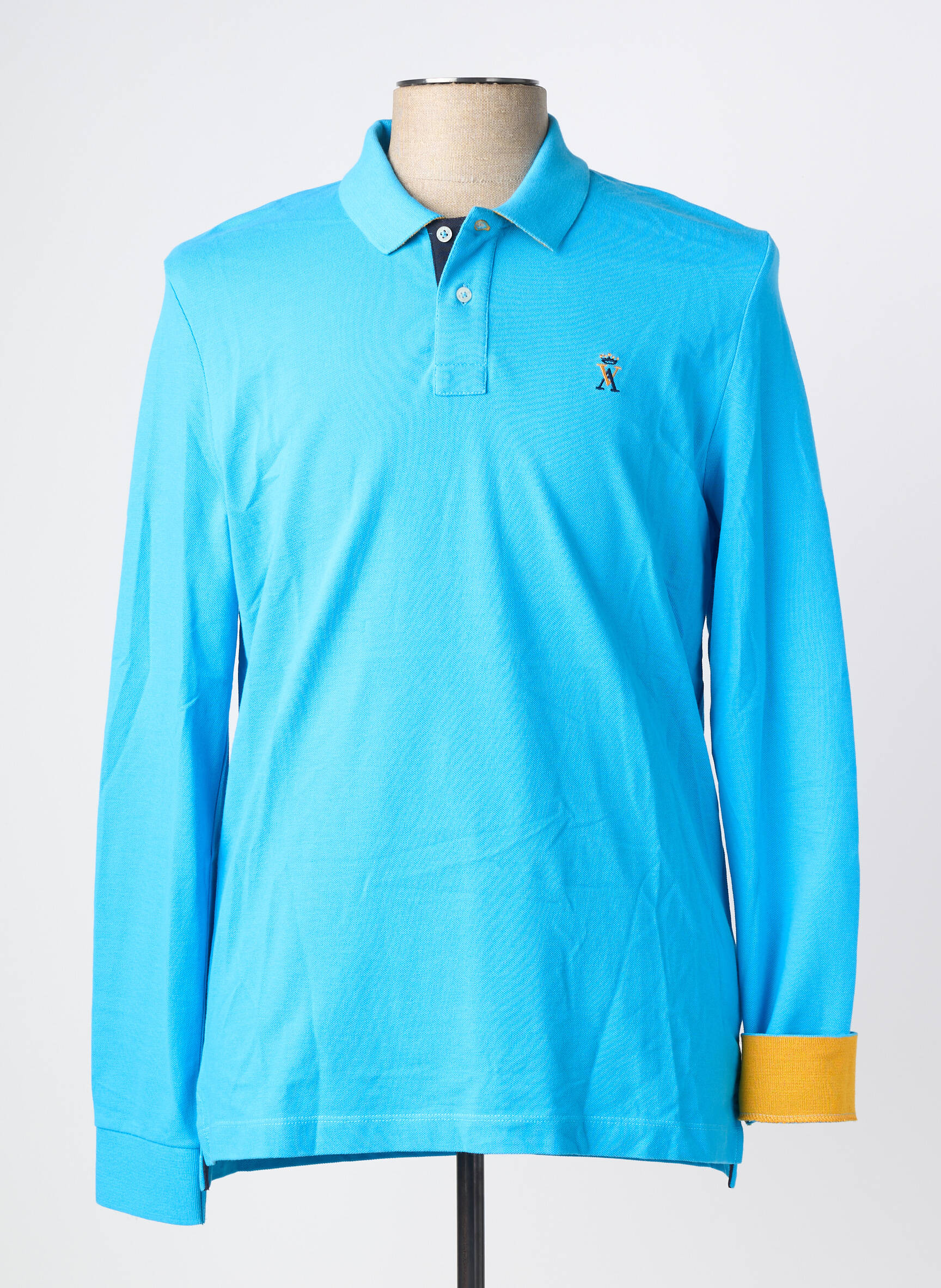 Polo manches longues manches longues bleu VICOMTEA homme