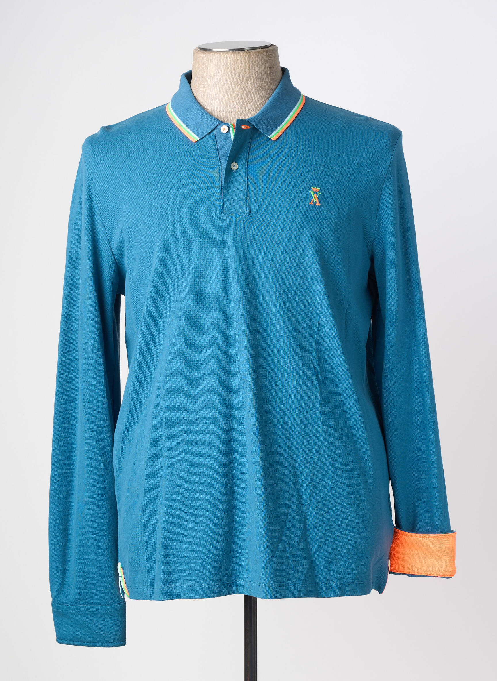 Polo manches longues manches longues bleu VICOMTEA homme