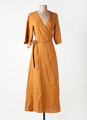 Robe longue coupe cintrée manches 3/4 marron INDI & COLD femme