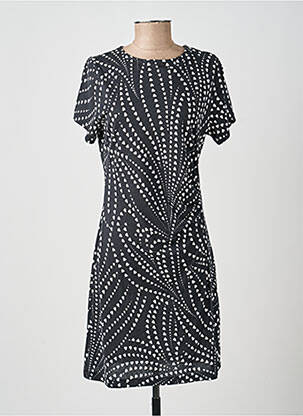 Robe mi-longue imprimé fantaisie manches courtes noir LA FEE MARABOUTEE femme