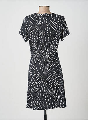 Robe mi-longue imprimé fantaisie manches courtes noir LA FEE MARABOUTEE femme