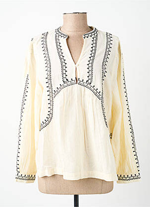 Blouse poignets boutonnés avec fente manches longues beige INDI & COLD femme