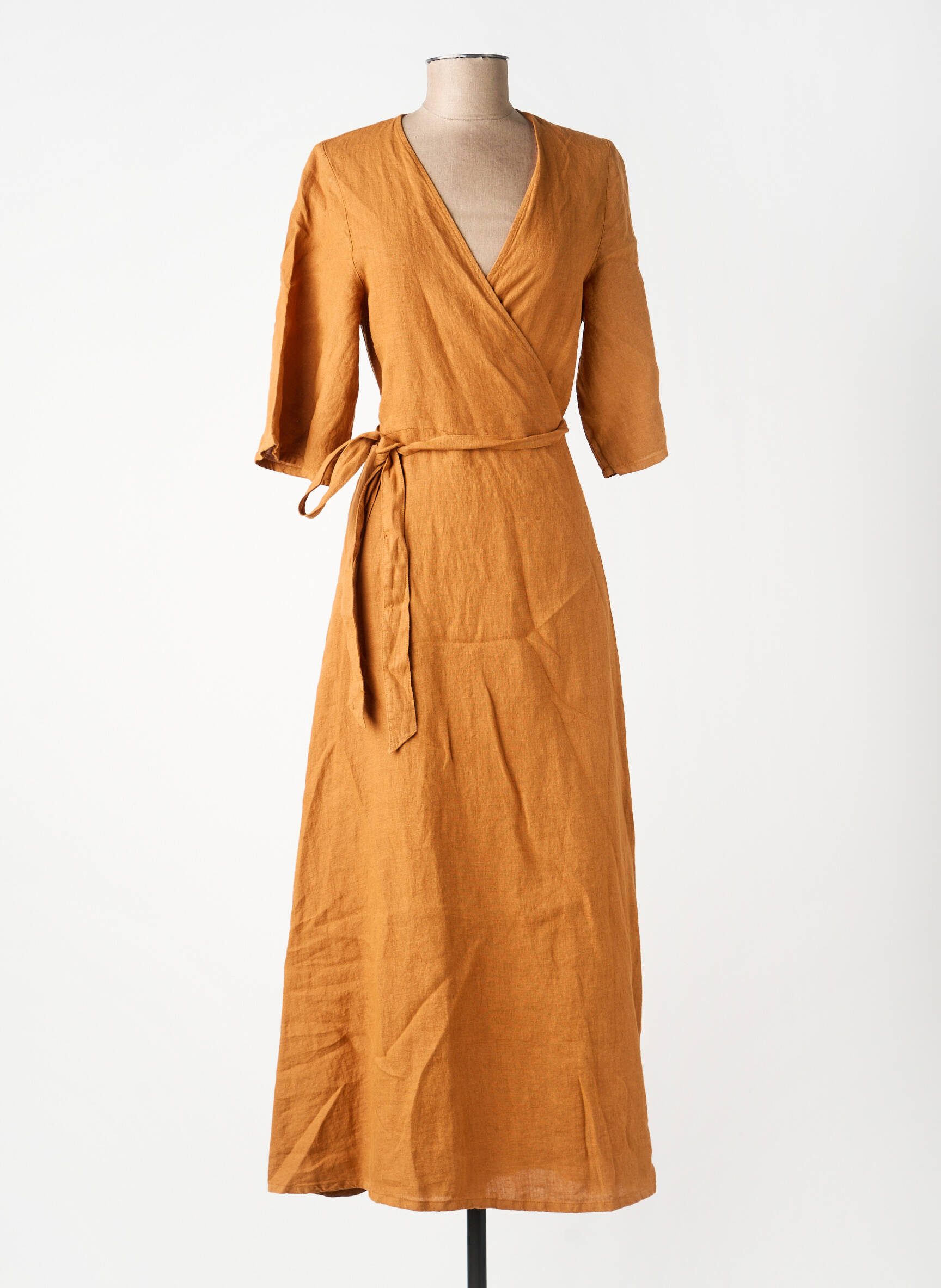 Robe longue coupe cintrée manches 3/4 marron INDI & COLD femme