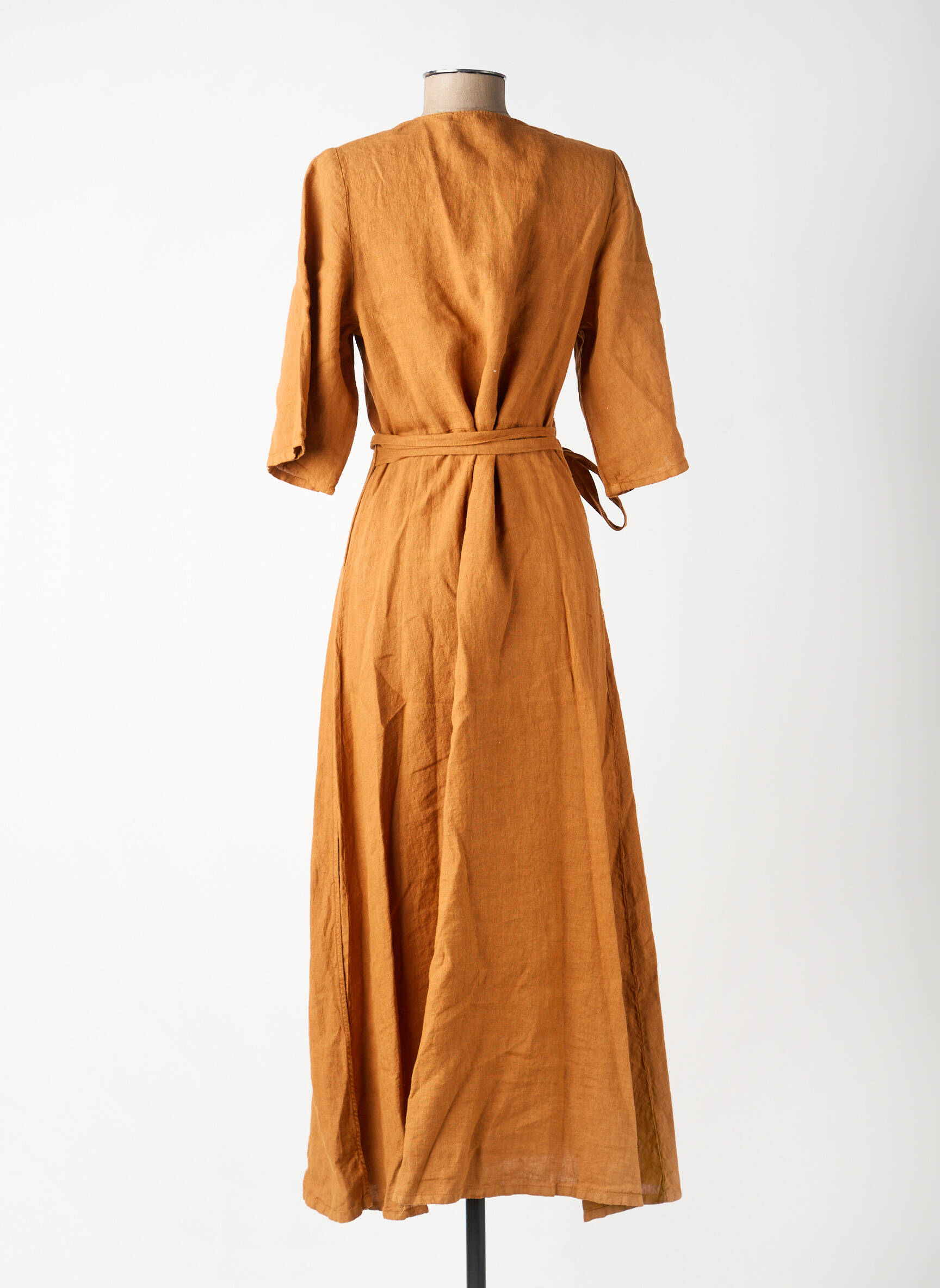 Robe longue coupe cintrée manches 3/4 marron INDI & COLD femme