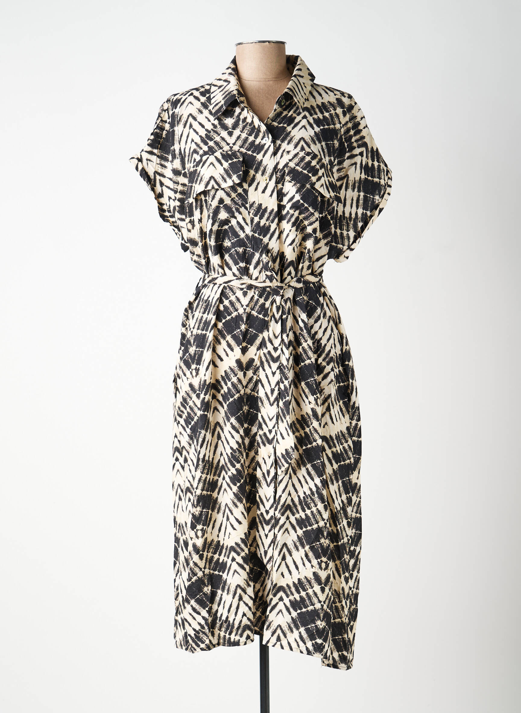 Robe longue imprimé fantaisie manches courtes beige MOLLY BRACKEN femme