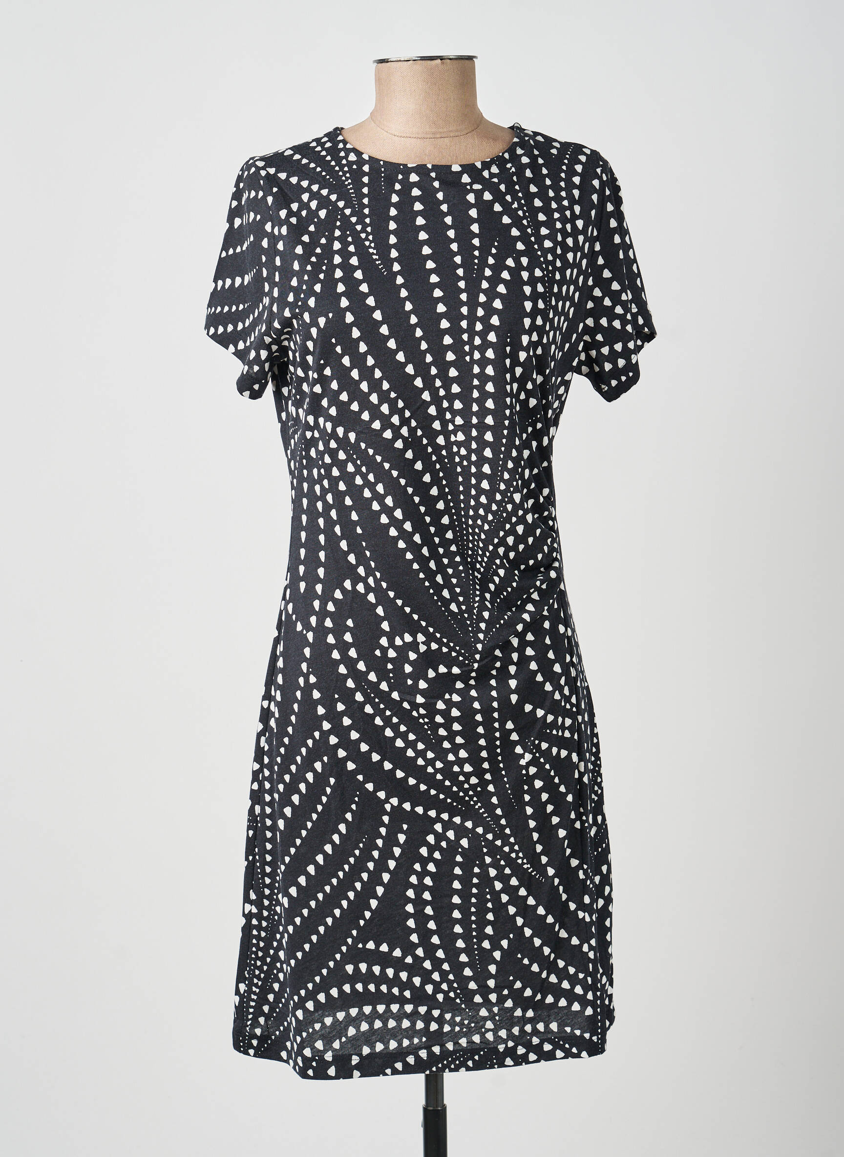 Robe mi-longue imprimé fantaisie manches courtes noir LA FEE MARABOUTEE femme