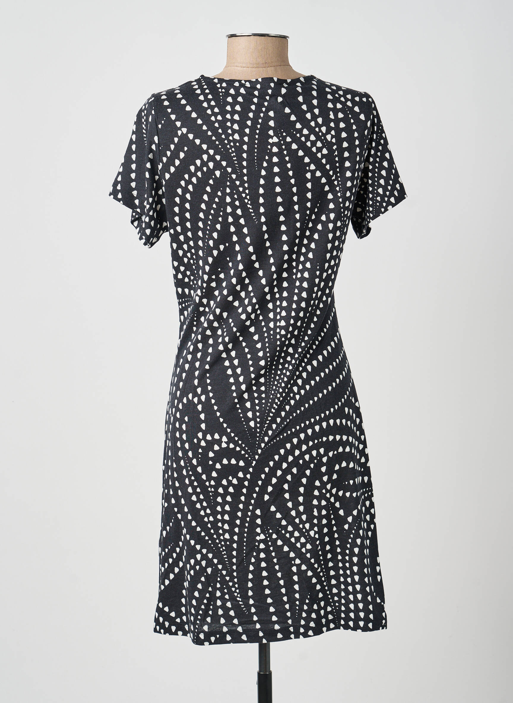 Robe mi-longue imprimé fantaisie manches courtes noir LA FEE MARABOUTEE femme