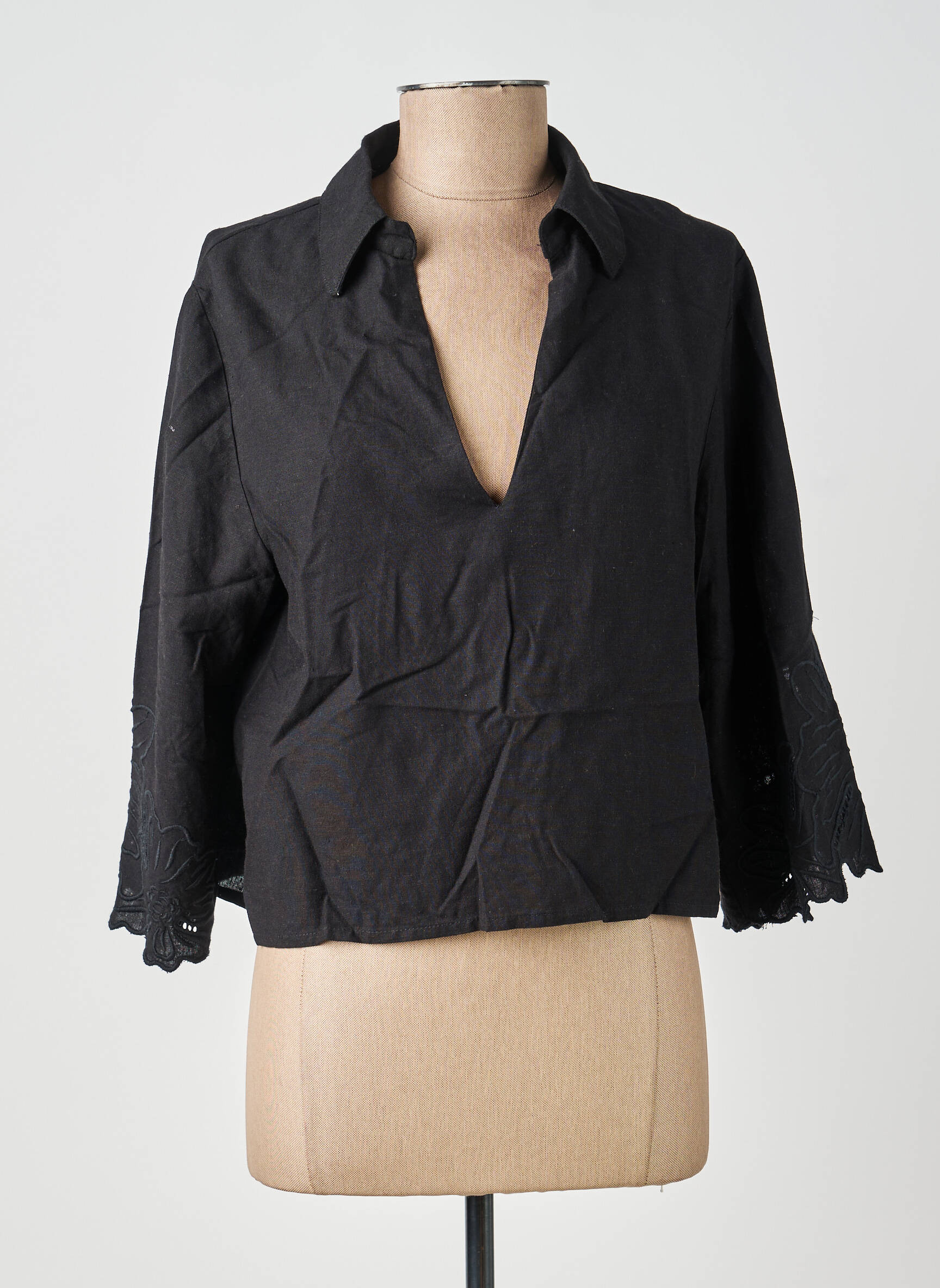 Top col v manches 3/4 noir MOLLY BRACKEN femme