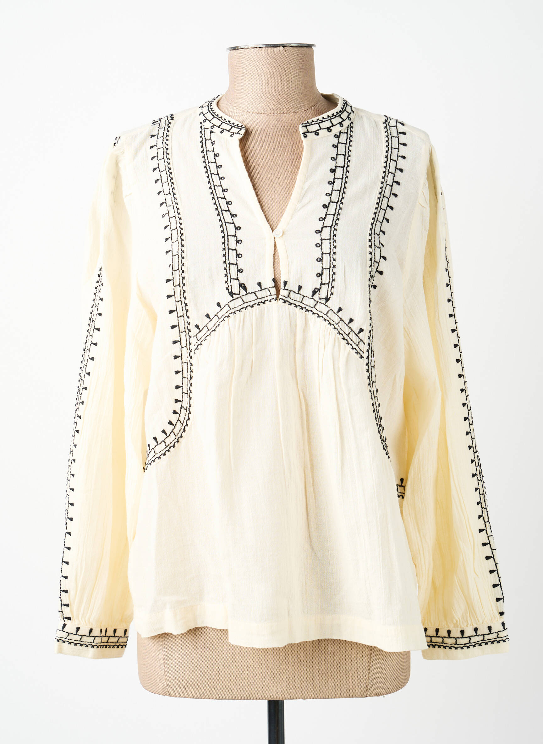 Blouse poignets boutonnés avec fente manches longues beige INDI & COLD femme