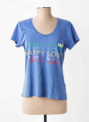 T-shirt sérigraphie floquée manches courtes bleu HAPPY femme