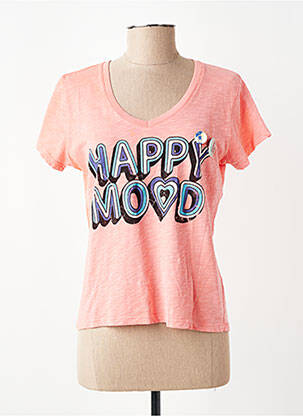 T-shirt sérigraphie floquée manches courtes orange HAPPY femme