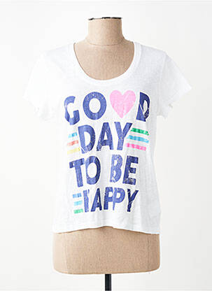 T-shirt sérigraphie floquée manches courtes blanc HAPPY femme