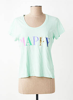 T-shirt sérigraphie floquée manches courtes vert HAPPY femme