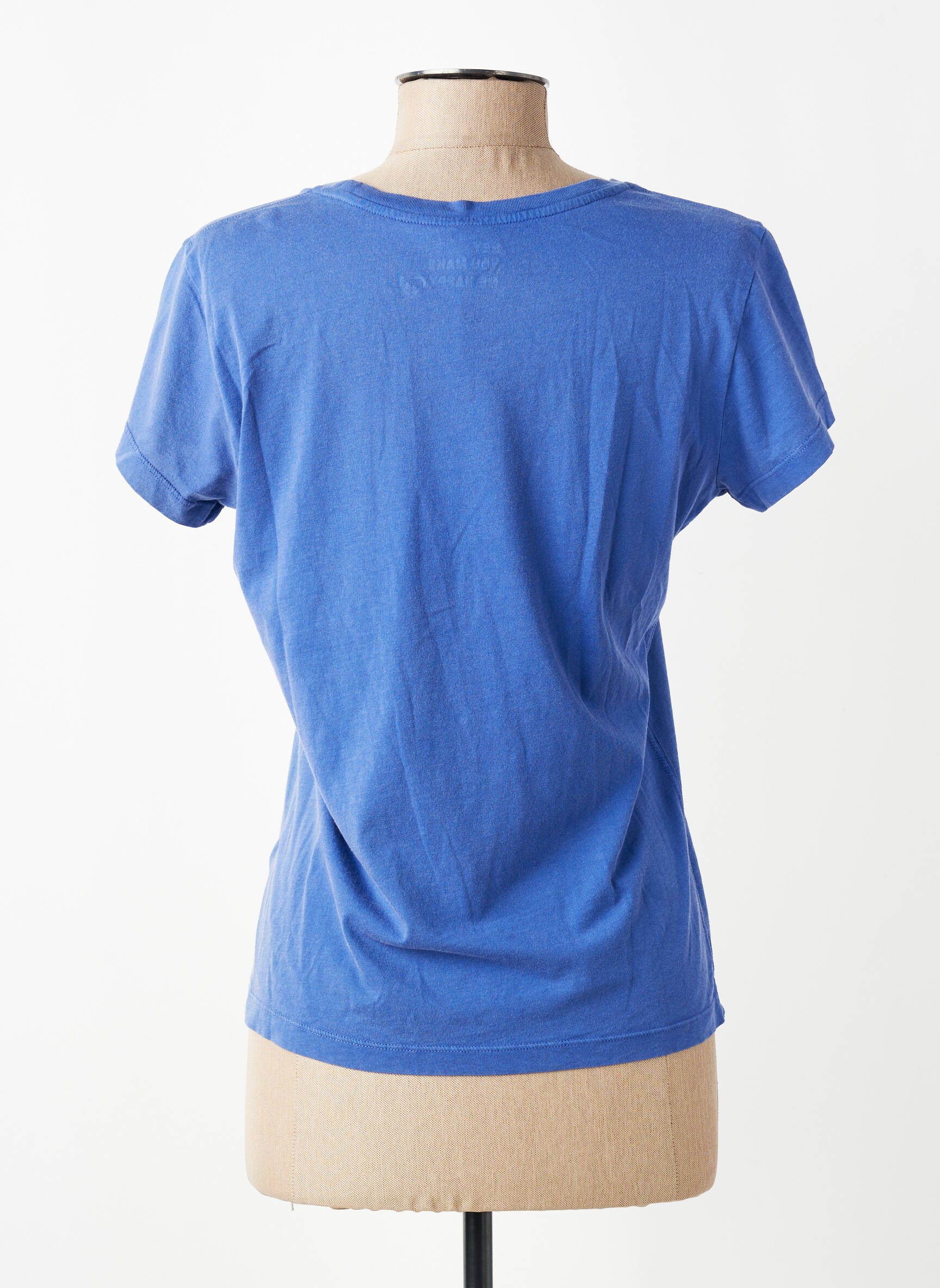 T-shirt sérigraphie floquée manches courtes bleu HAPPY femme