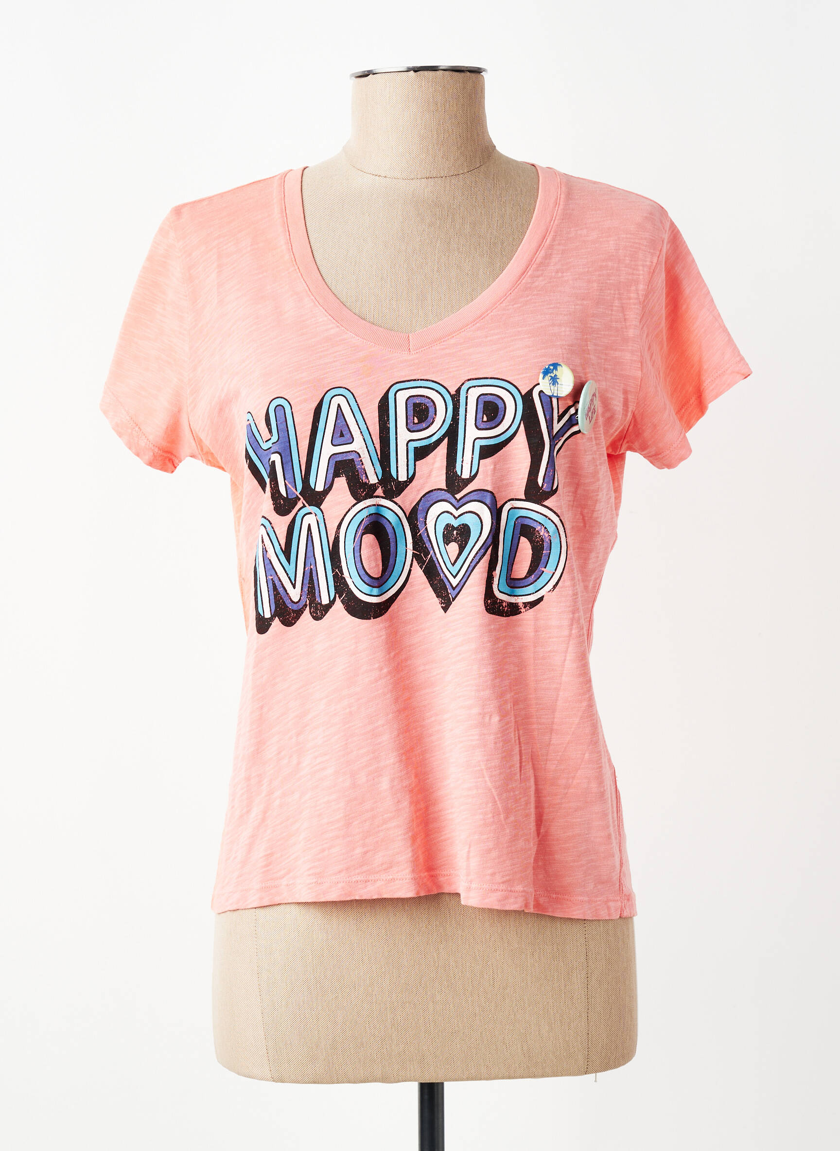 T-shirt sérigraphie floquée manches courtes orange HAPPY femme