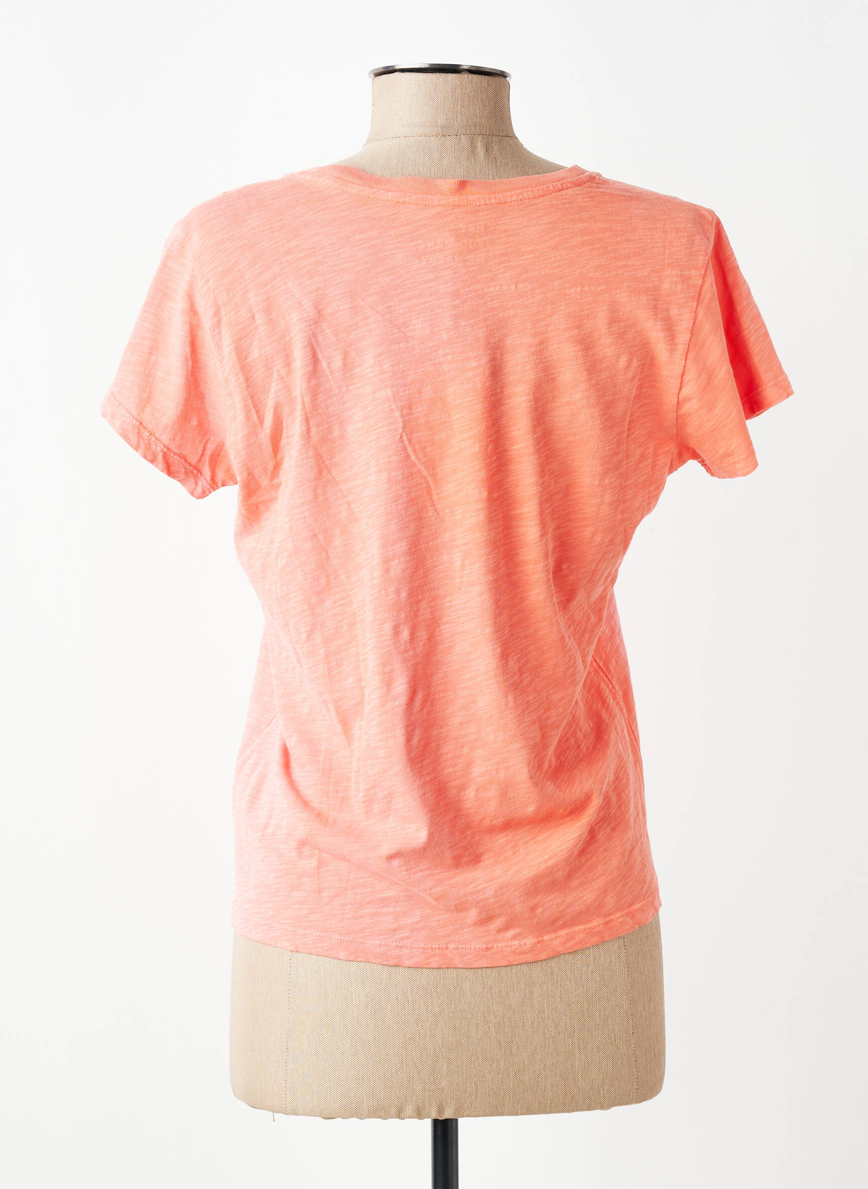 T-shirt sérigraphie floquée manches courtes orange HAPPY femme
