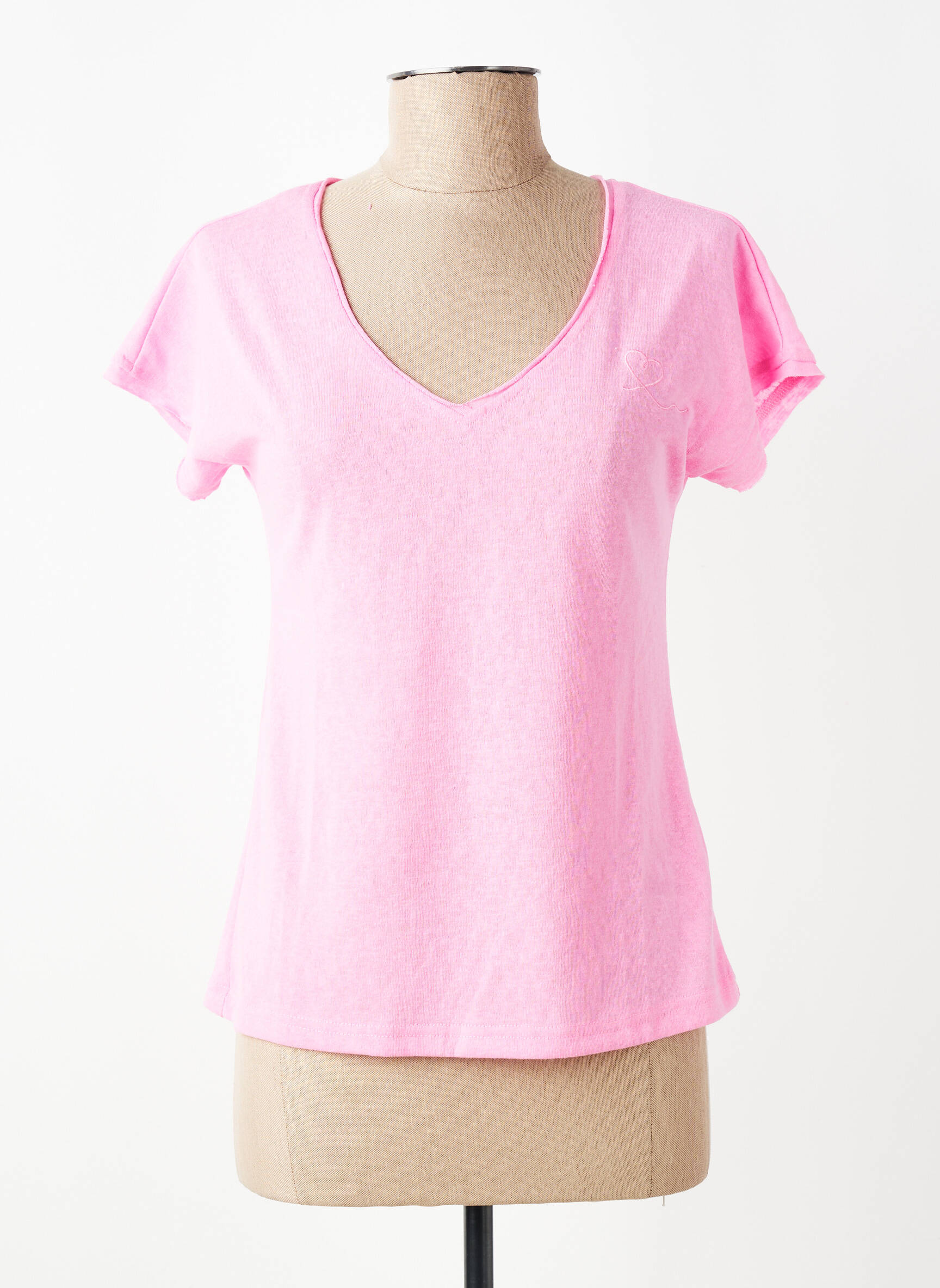 T-shirt col v manches courtes rose MOLLY BRACKEN femme